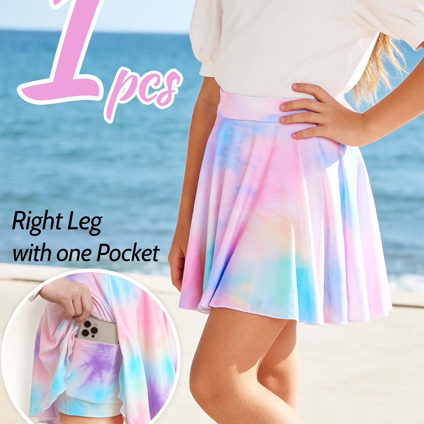 Image of Romantic Aurora Starry Girls' Stretch Sun Skirt Half-skirt With Side Pocket On Right Leg For Back-to-, Children's Leggings Skirt Pants, Perfect For Outdoor