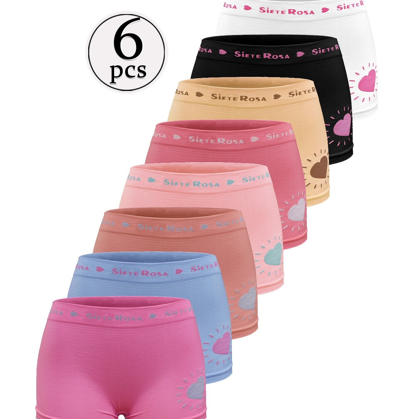 Image of Random 6-pack Heart Print Girls' Briefs, Seamless Breathable Comfortable High-elastic Polyester Boxer Briefs For Teen Girls Aged 14-16, For Teenager