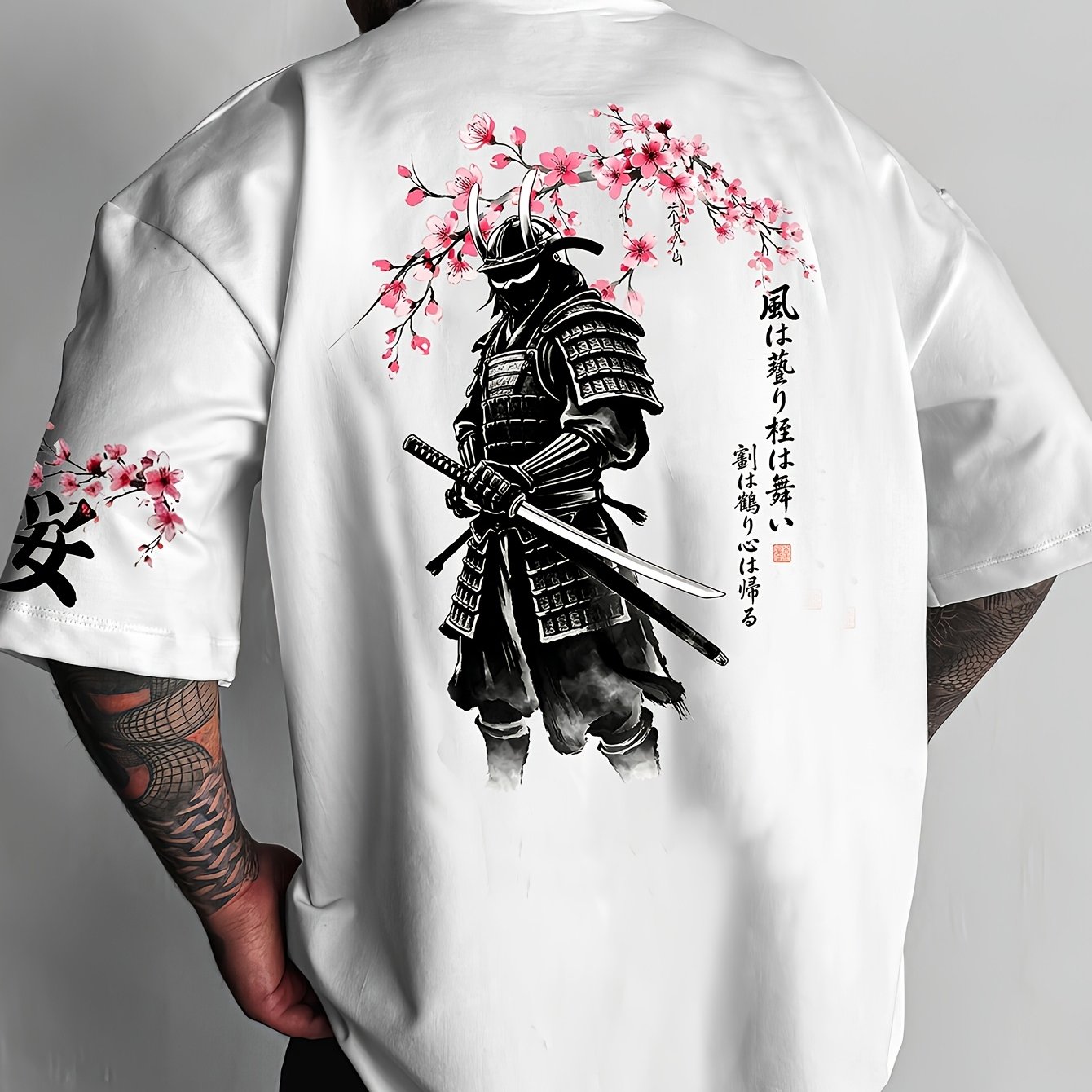 TEMU T-shirt Vintage pour Homme Épée de -e Japonais - T-shirt Style Streetwear à Col Rond avec Épaules Légèrement Tombantes, Imprimé , Japonais pour