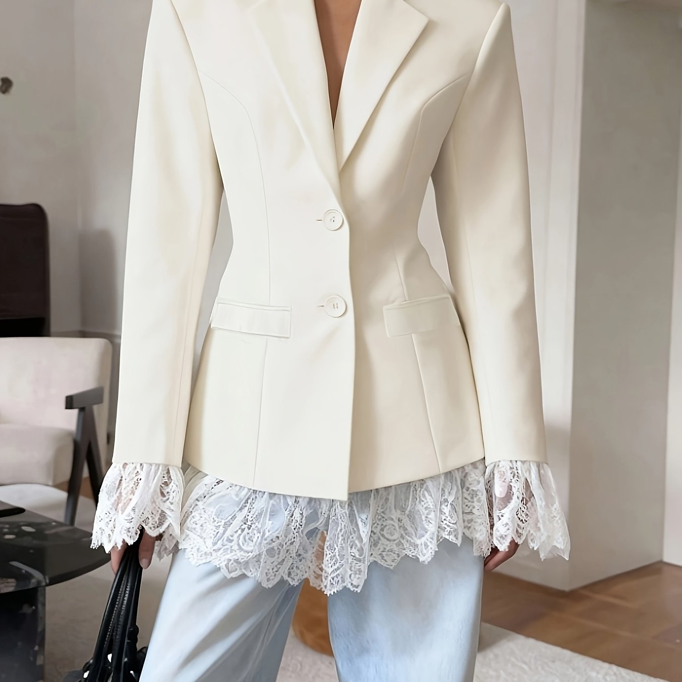 TEMU Fashionable Women's Elegant Blazer, Stylish And Versatile Lace-trimmed New Suit Jacket