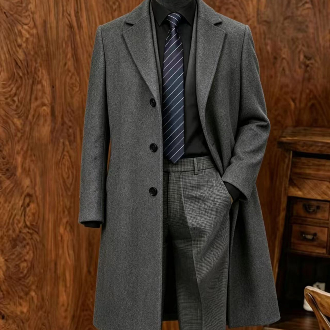 TEMU Western Spring Autumn Men's Business Casual Fashion Trendy Solid Color Long Trench Coat Outerwear For And Travel All-match Style Men's Trench