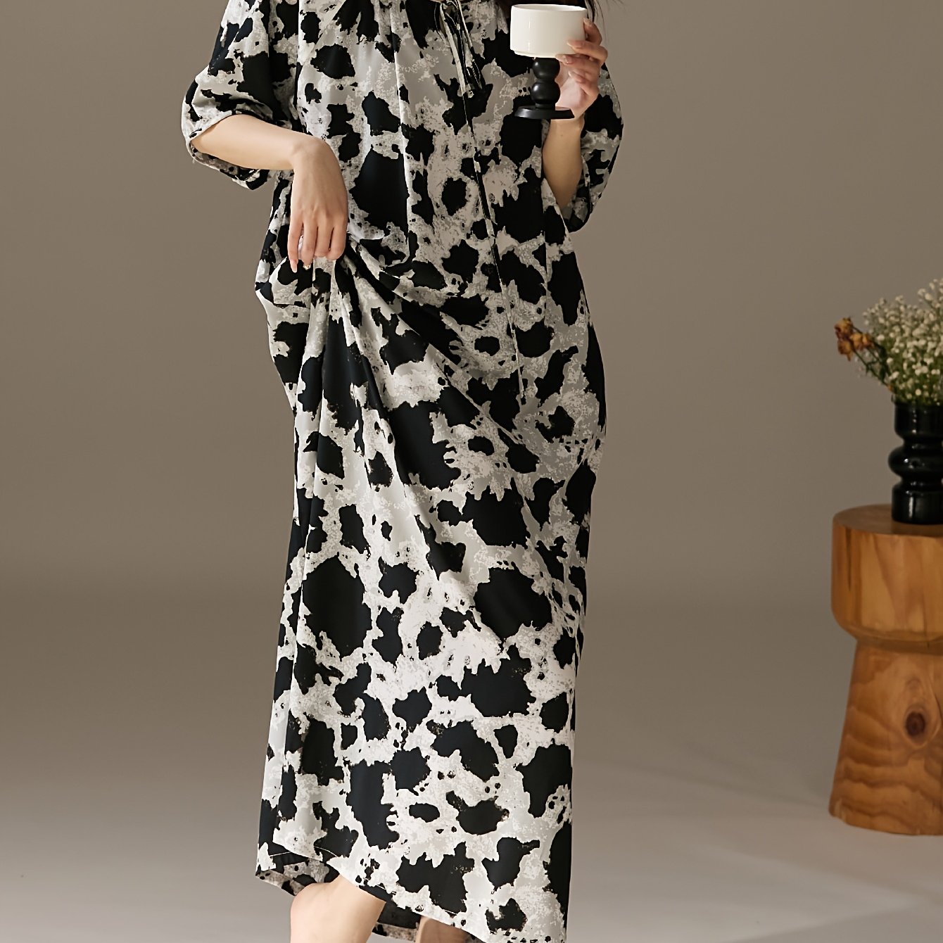 TEMU Plus Size, Women's Short Sleeve Maxi Dress, Long Dress For Outerwear, Loungewear, Nightgown, Long Style Dress, , Beach -up, Plus Size Dress