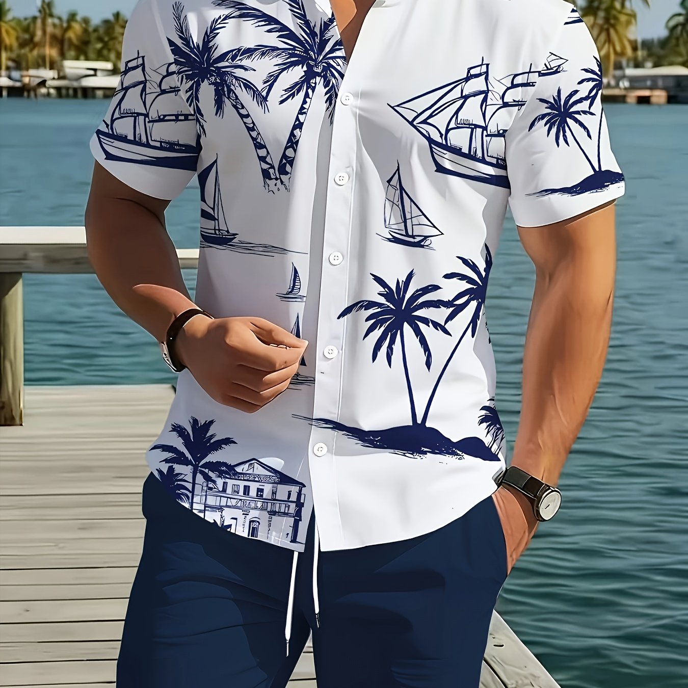 TEMU Ensemble 2 pièces d'été décontracté pour hommes, chemise et short, motif imprimé hawaïen, idéal pour les sports de , short de plage pour homme,