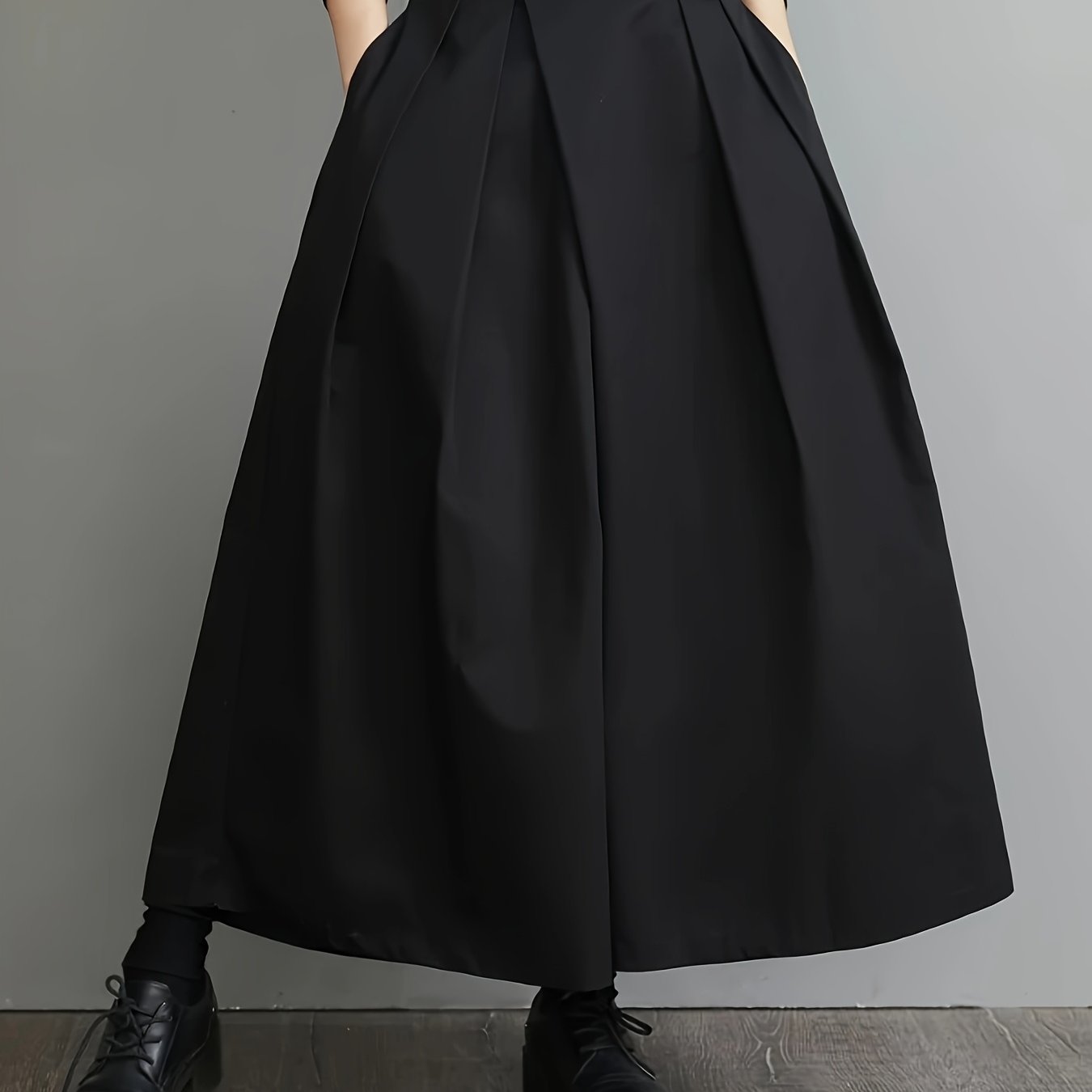 E-shop 3013 (Sommer) Schwarze Weite Hosen für Damen - Elegante Unifarbene Hose mit , Nicht Dehnbarer Stoff, Nur Handwäsche, Vielseitig im Frühling
