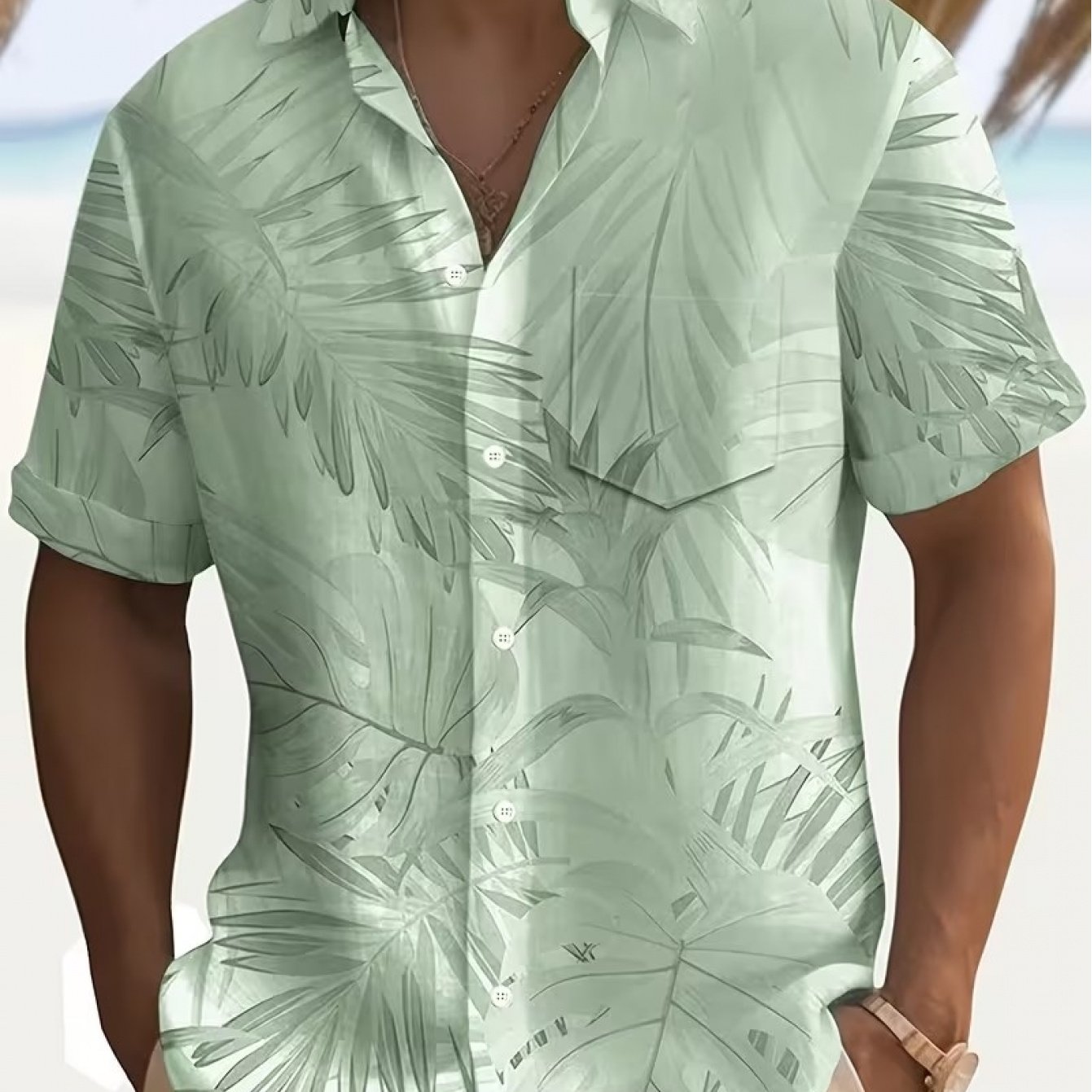 TEMU Hawaiian Floral Print Men's Lapel Pocket Short Sleeve Shirt