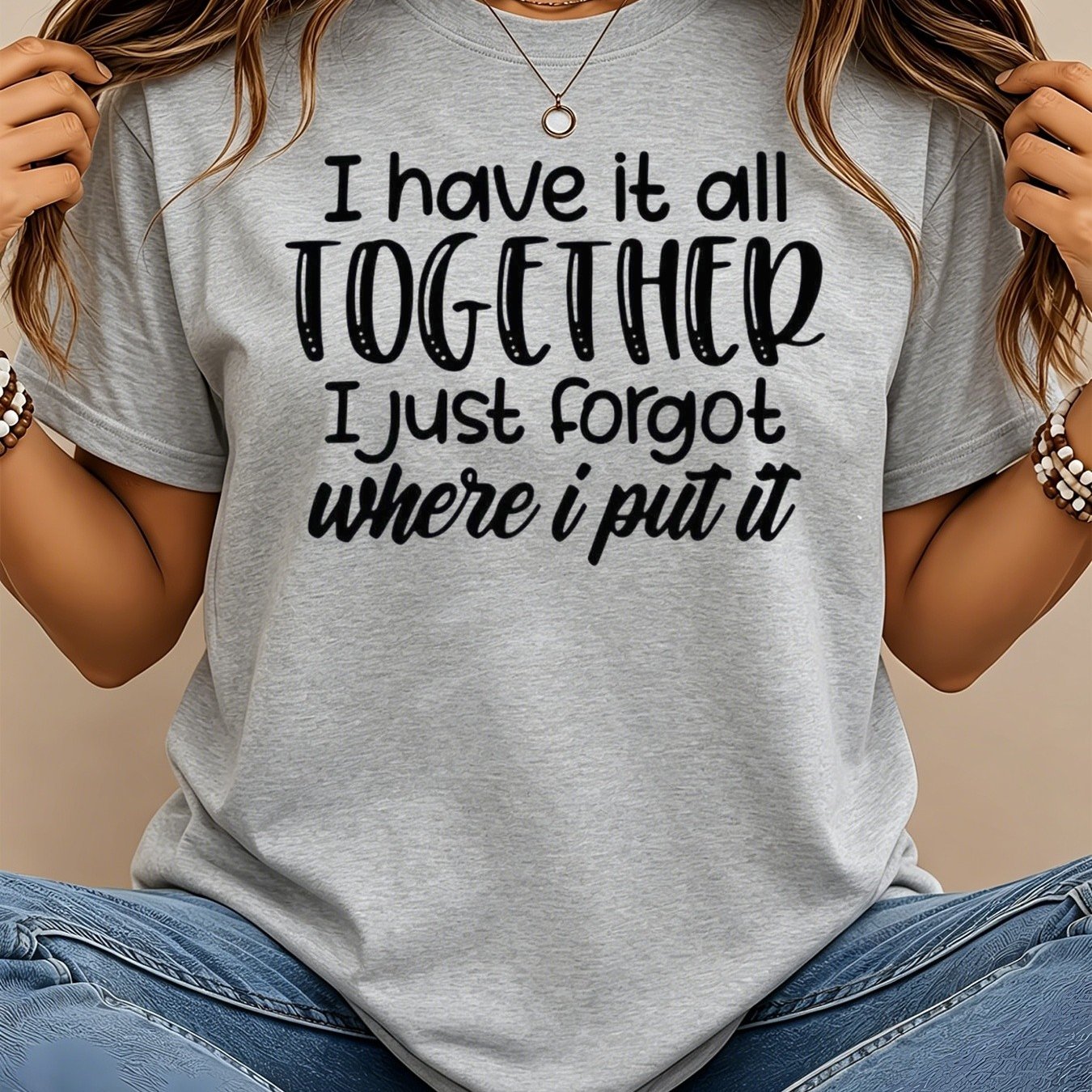 TEMU Plus Size Women's T-shirts - Humorous Quote Casual Crew Neck Tops, Machine Washable, Suitable For Everyday Wear, , Fun Printed Tee