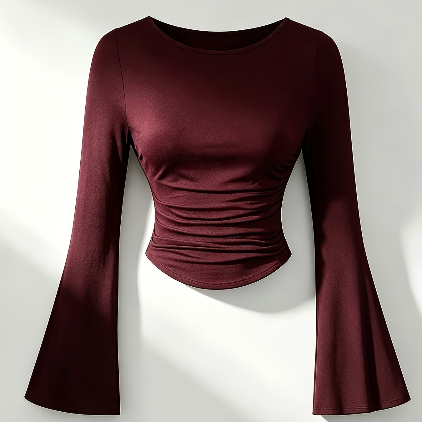 TEMU Women's Bell Sleeve Long Sleeve T-shirt, Casual Top, Holiday Women's Clothing, Long Sleeve Short Top, Autumn/winter Women's Wear, Back To,
