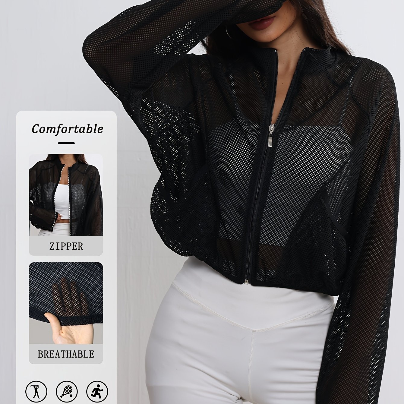 Image of [middle Eastern Goods] Spring/autumn New Top Women's Quick-dry Half-turtleneck Zipper Long Sleeve Wear Loose Yoga Jacket Elastic Outdoor Sports Apparel Casual Running Outfit