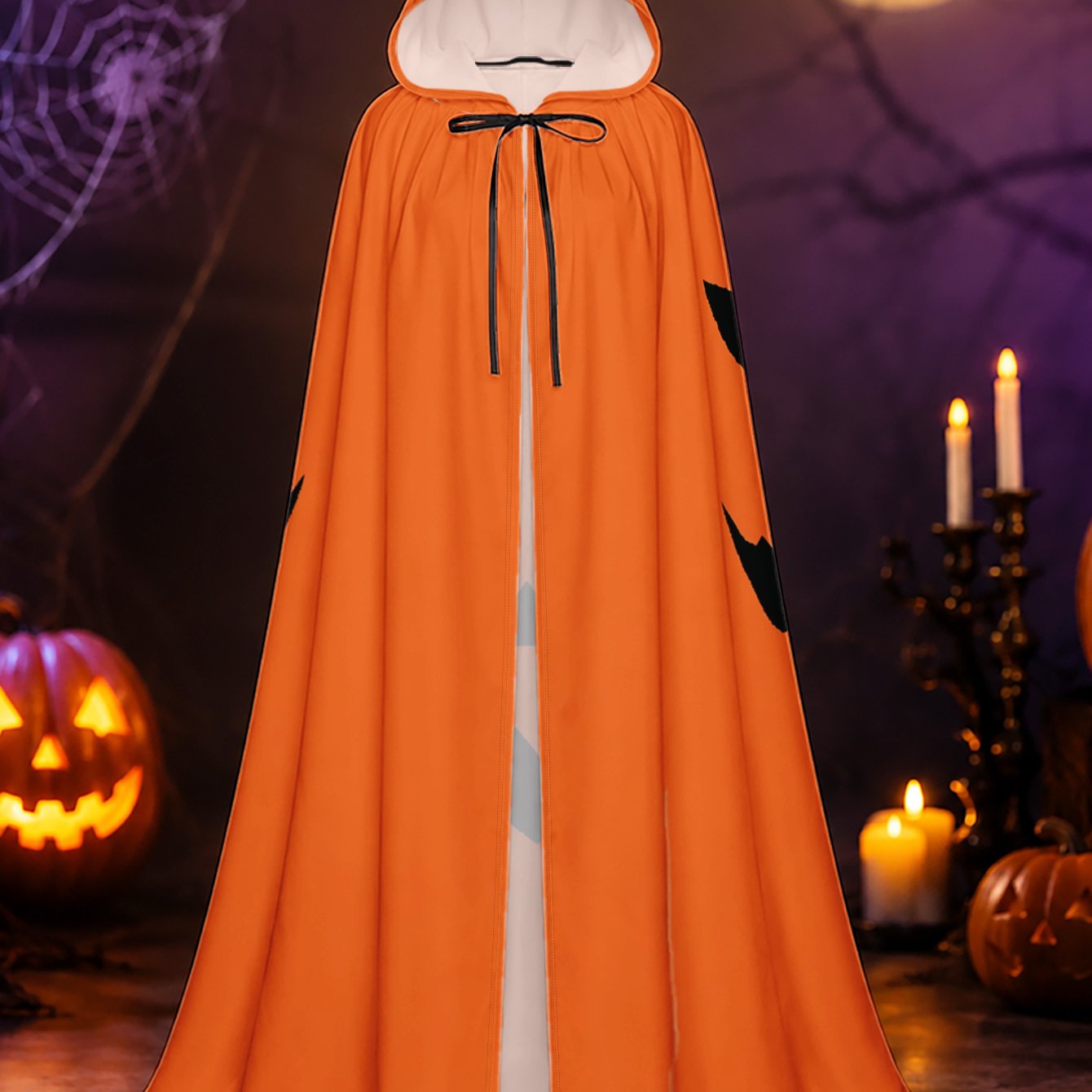TEMU 1pc, Seasonal Hooded Halloween Costume Cloak With Black Jack-o'-lantern Face Elements, Long Polyester Robe For Adult , Suitable For Themed