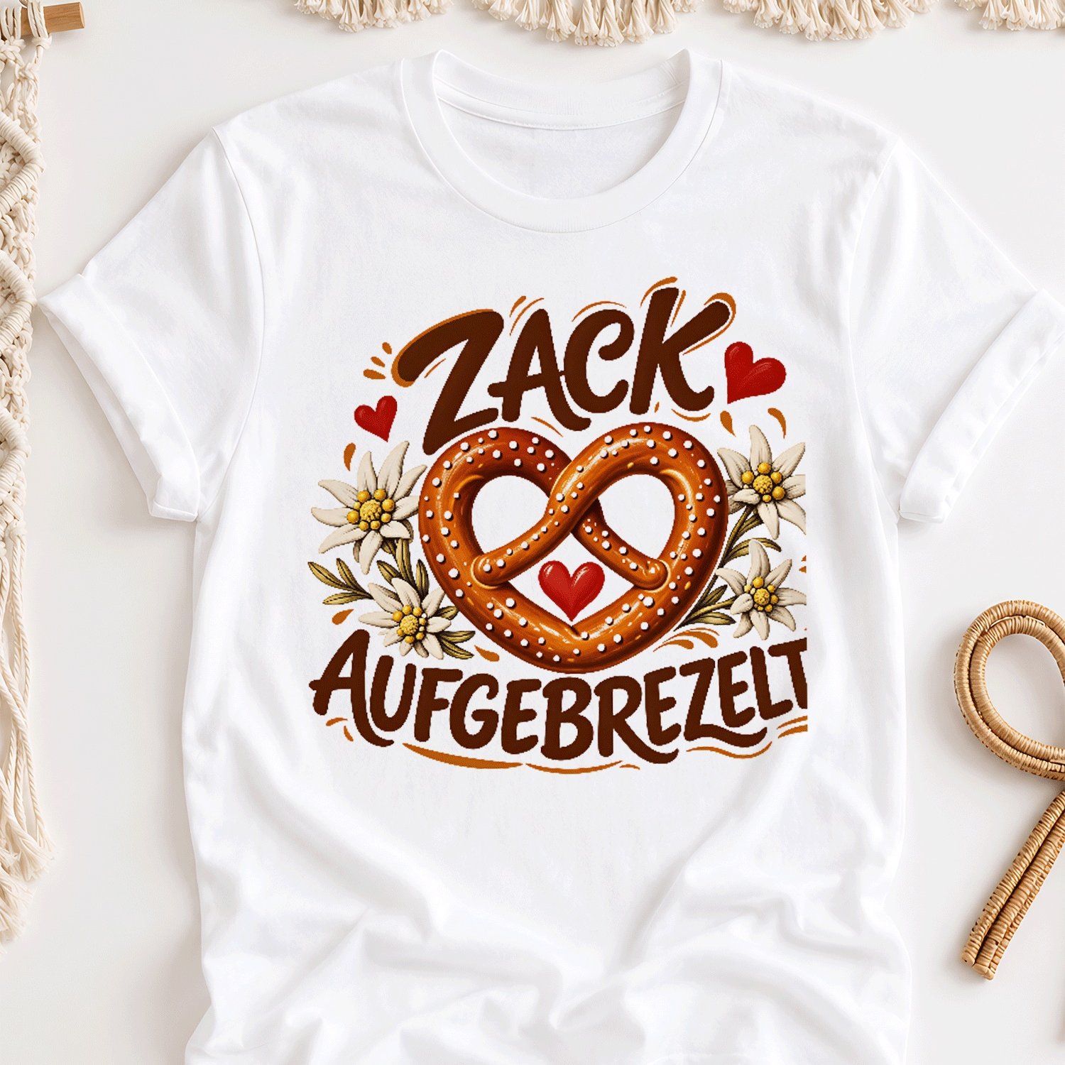 Image of Aufgebrezelt Pretzel Heart Garland Adults Oktoberfest Overseas Printing Y2k Oversized Unisex T-shirt For Men Women Retro 2000s Streetwear Baggy Graphic Tee