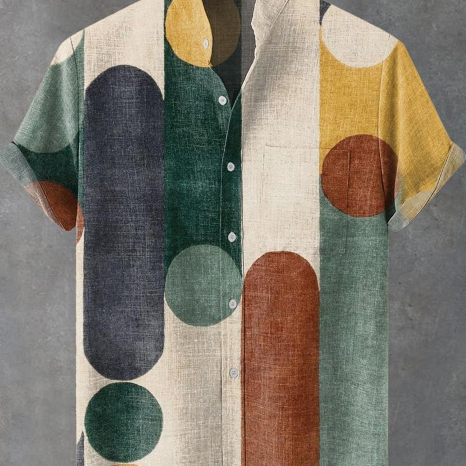 Image of Men's Formal Short-sleeved Shirt, Button- Collar, Colorful Abstract Pattern (green, Yellow, Brown, Dark Gray, White), -like Fabric, Chest Pocket, Color: Mixed Color|size: Multiple Specifications