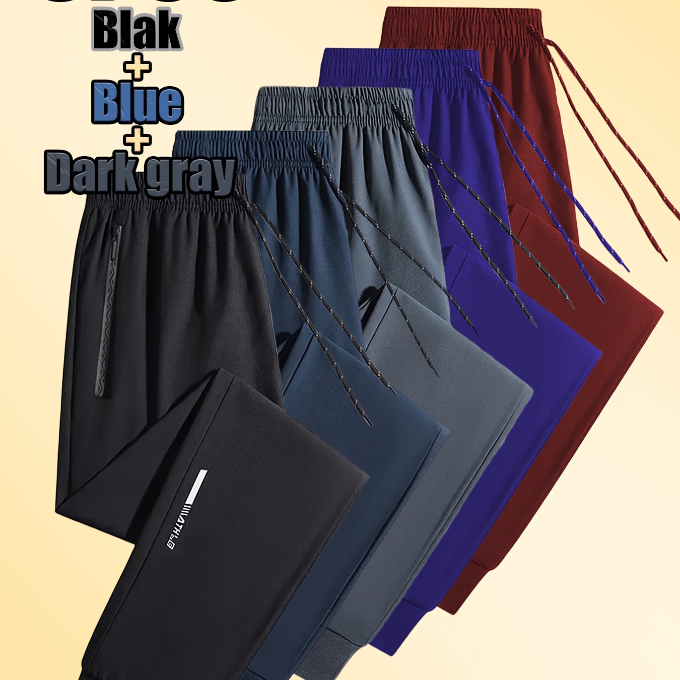 TEMU 3 pièces Ensemble Joggers Homme avec Ceinture Color-Block, Poches Zippées Latérales - Idéal pour Sorties , Activités Extérieures & Festives,