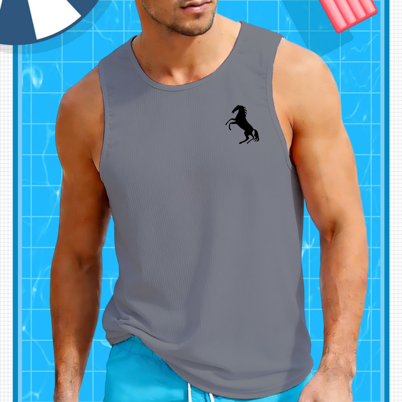 TEMU Summer Men's Quick- Top, Breathable Mesh, Animal Horse Print, Sweat-wicking For Fitness And Sports, Comfortable And Versatile
