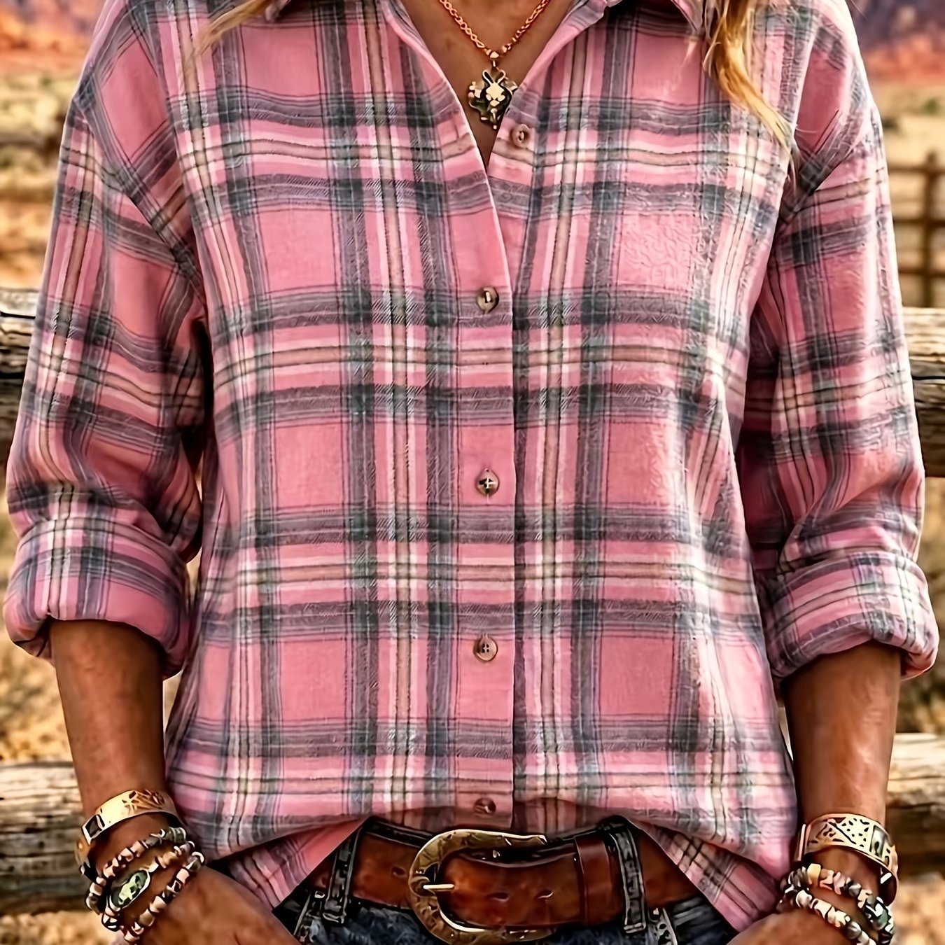 TEMU Plus Size, Women's Shirt, Spring/autumn Casual Versatile Flannel Shirt