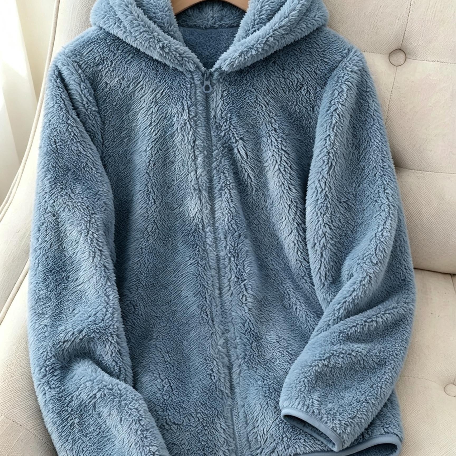 TEMU 2026 Autumn Winter Solid Color Double-faced Fleece Lined Jacket, Women's Winter Versatile Item, Front Zipper Closure Design, Long Sleeve Coat,