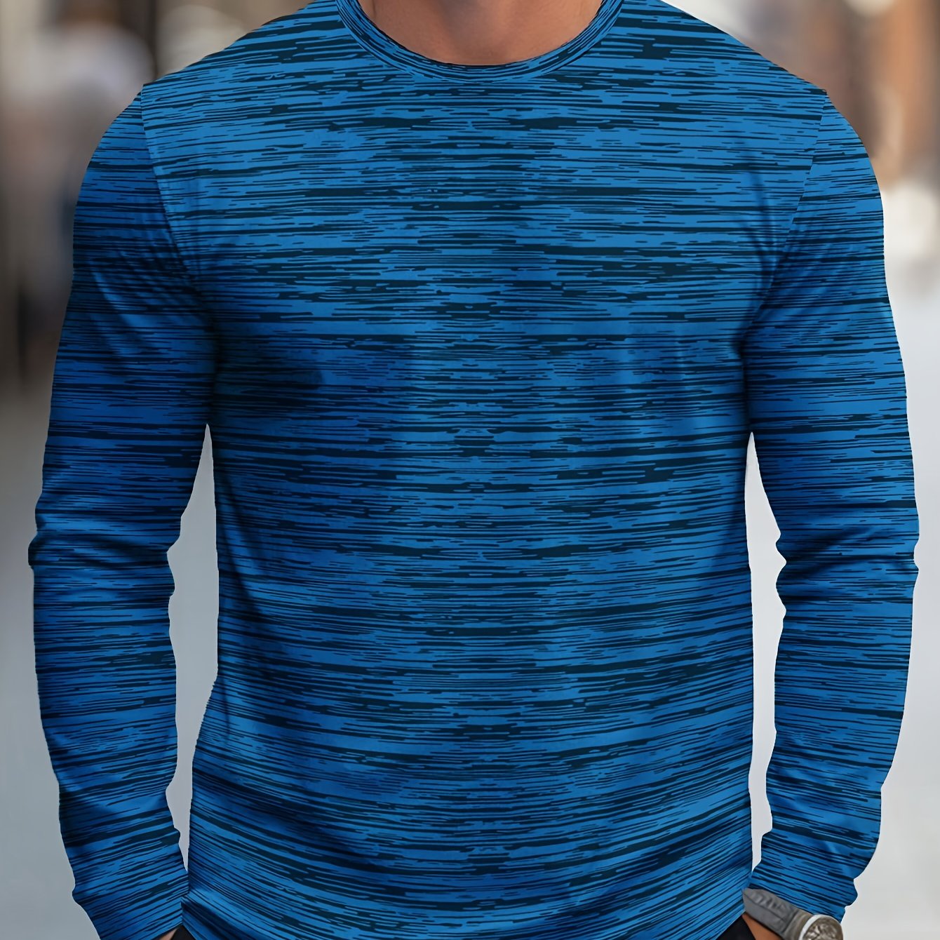 E-shop Herren Sommer Dünnes Langarm Schnelltrocknendes T-Shirt Lässiger Streifen Druck Sport Outdoor Laufen Fitness Coach Ebenbürtiger Stil Empfohlen