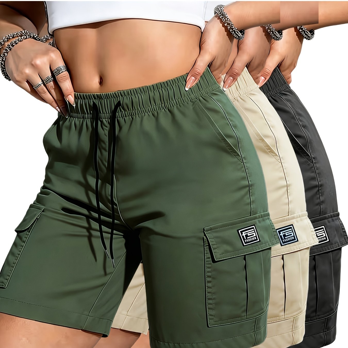 TEMU 3pcs Women's Cargo Work Shorts, Summer Quick-dry Lightweight Work Shorts, Multi-pocket Practical Pants, Suitable For Daily Commuting, Outdoor