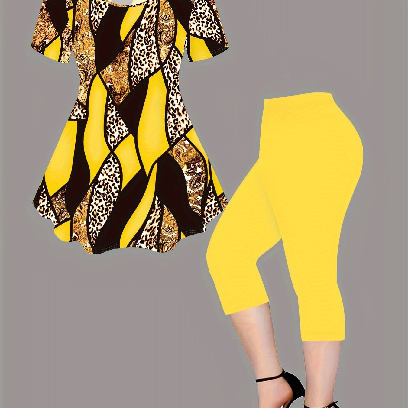 E-shop Neues zweiteiliges Damen-Mode-Set im europäischen amerikanischen Stil mit digitalem Druck kurzen Ärmeln sowie Leggings