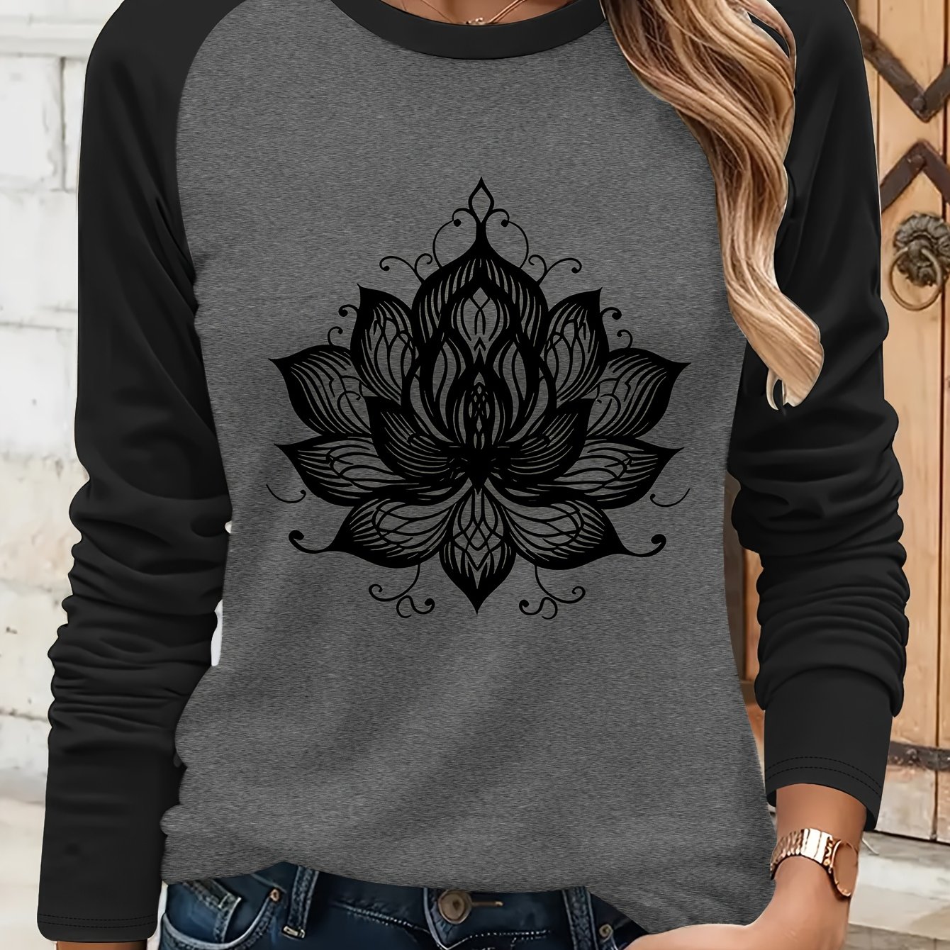 TEMU T-shirt à manches longues avec imprimé graphique - Design fantaisiste tendance, parfait pour et , vêtement décontracté et confortable pour femme