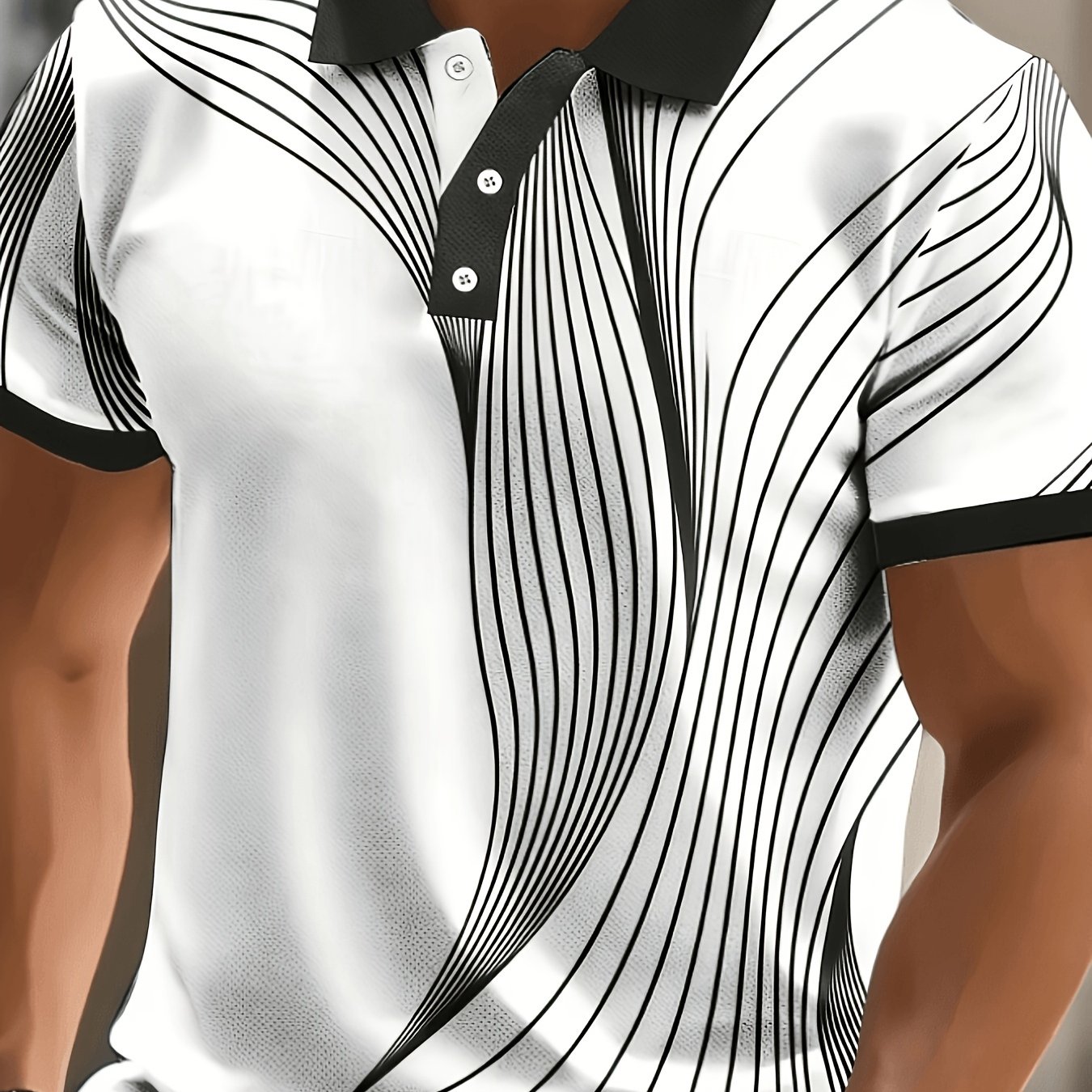 TEMU Trendy Men's Short-sleeve Shirt With Dynamic , Modern Summer Style, Slim Fit, Breathable, Business Collared, Casual, Versatile, Commuter