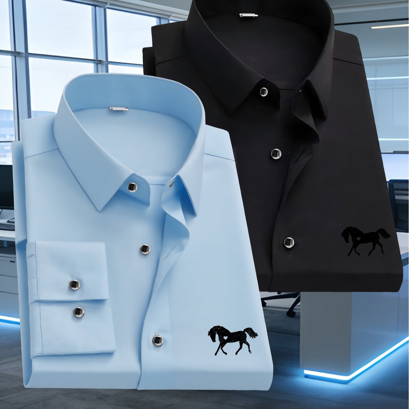 TEMU 2pcs Set Of High-end Long-sleeve Shirts, 's Wrinkle-resistant Casual Shirts For Spring And Autumn, Stylish Classic Button Design, Long-sleeve