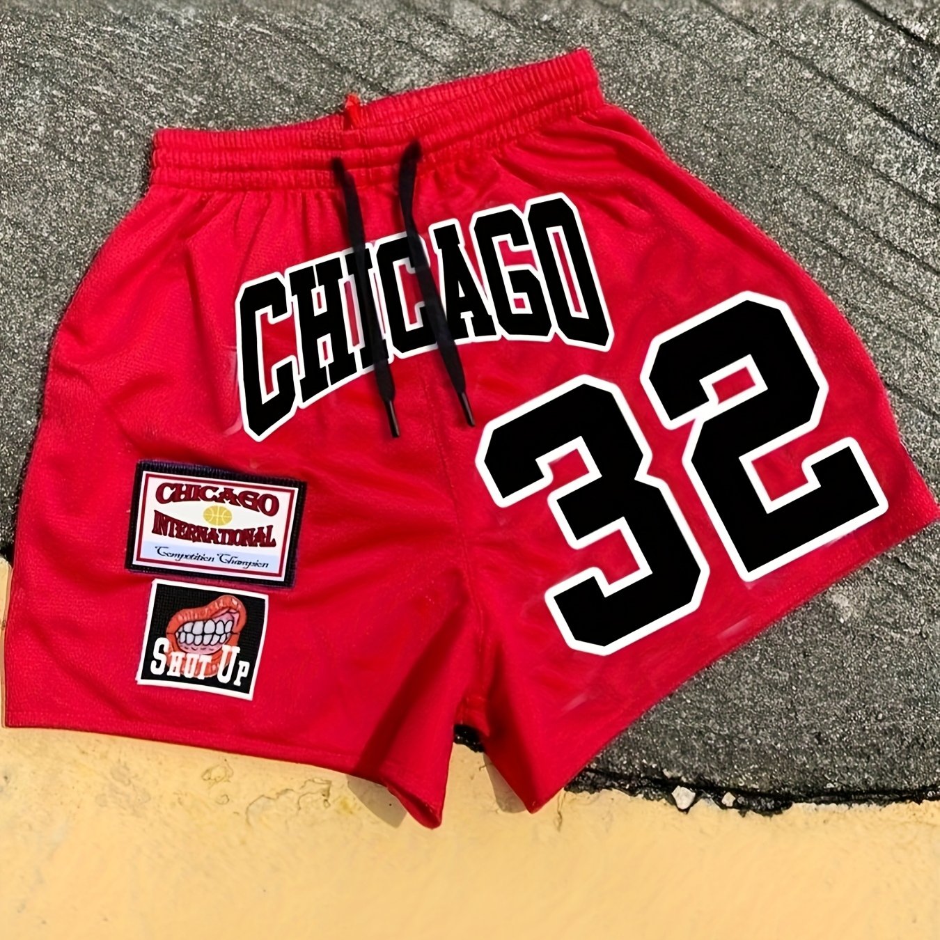 E-shop Herren Sommer Mode Casual Shorts mit 32 Zahl Chicago Schriftzug Druck