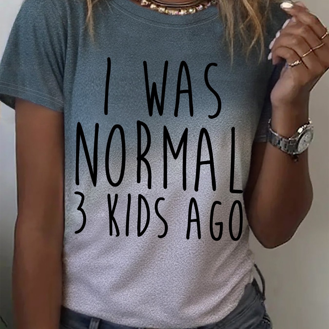 TEMU T-shirt à imprimé graphique, haut décontracté à manches courtes et col rond pour l'été et , vêtements pour femmes