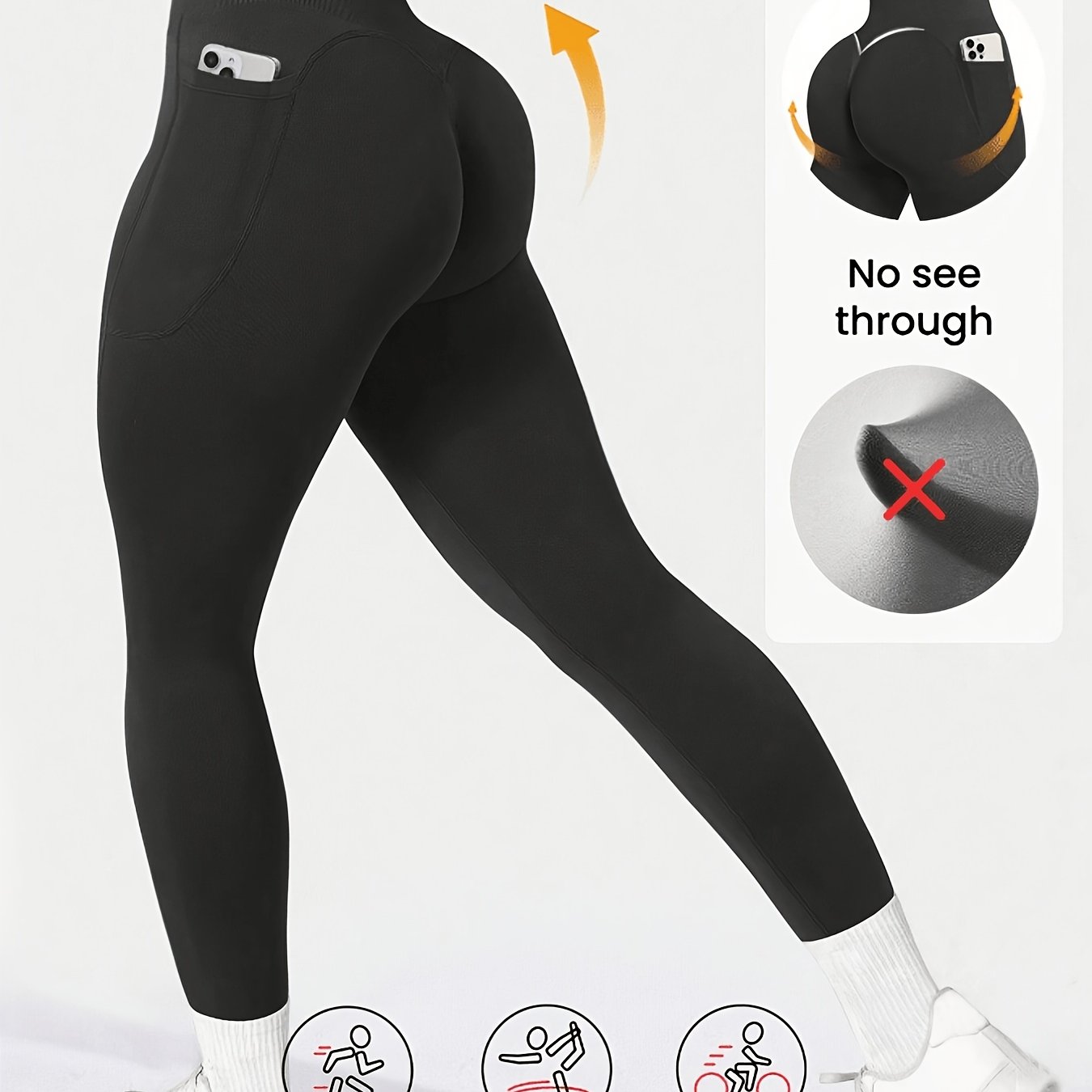 Image of Women's High-waisted Seamless Slim Fit With 2 Side Pockets - V-shaped Design, No Front , Suitable For Running, Cycling, Yoga, And Other Sports And Fitness Activities