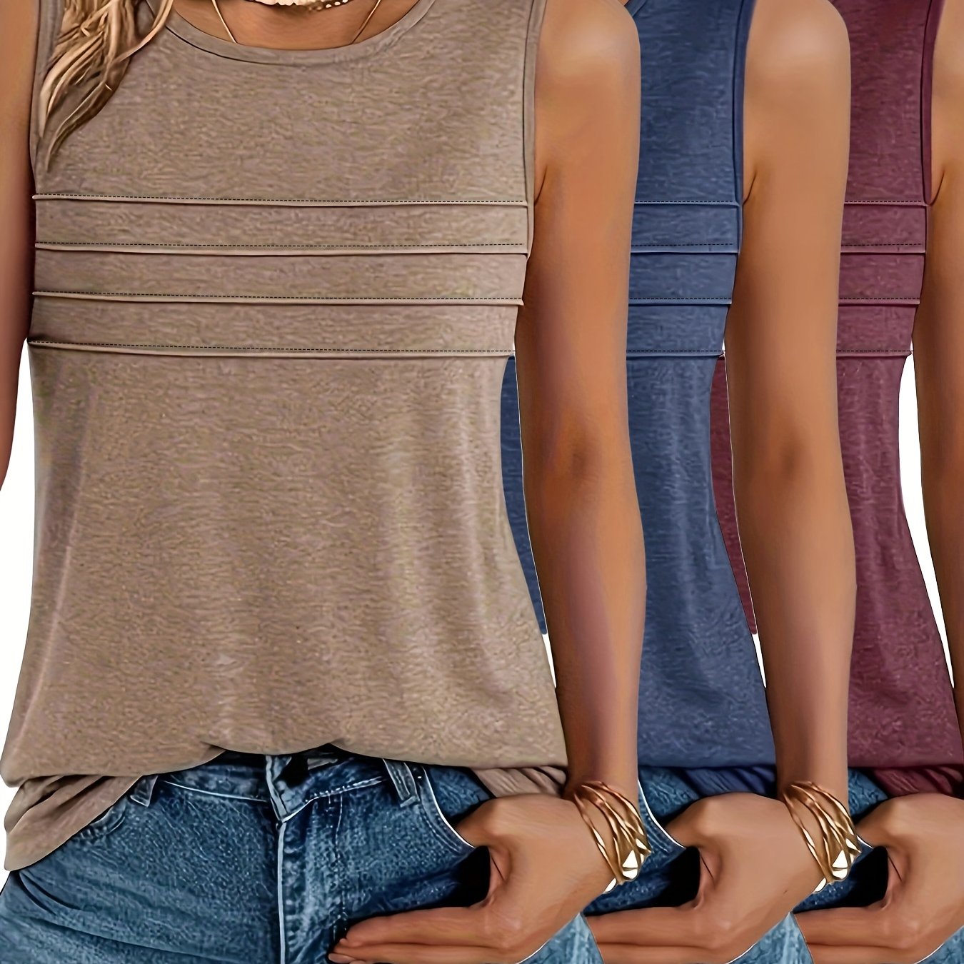 TEMU 3pcs Round Neck Vest Set, Loose Casual Top, Women's Clothing