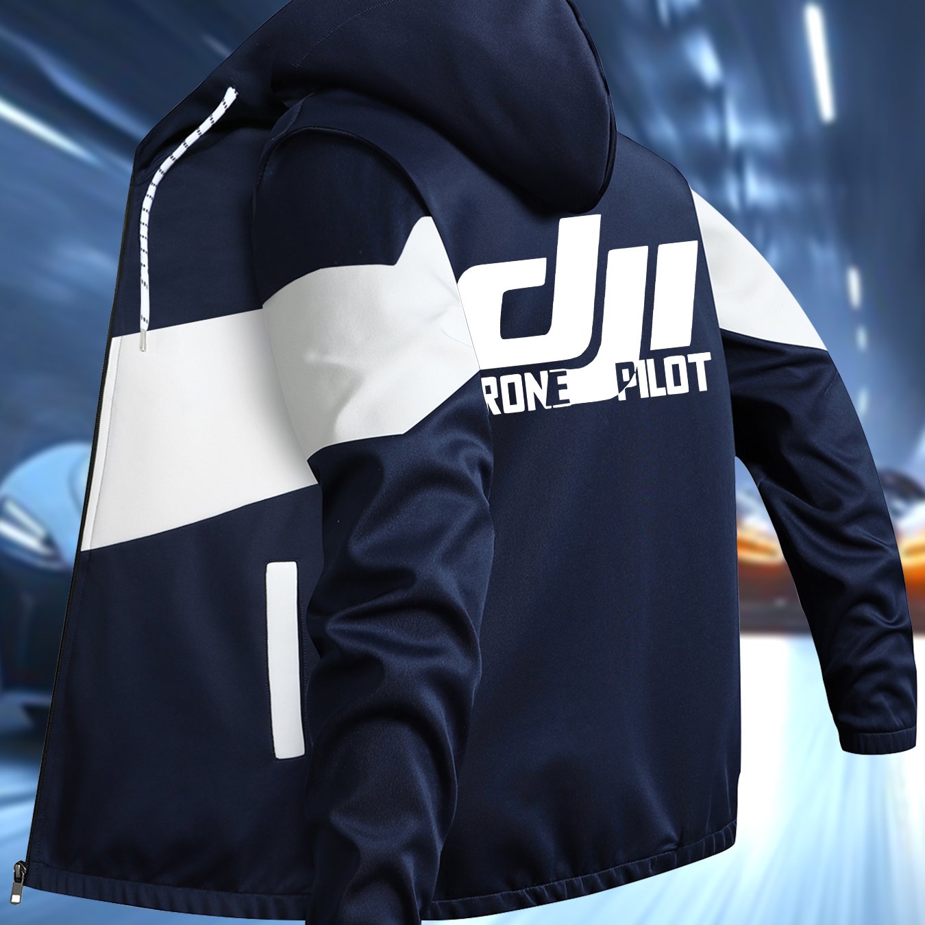 TEMU Men's Trendy Spring/autumn Hooded Jacket, Drone Print, Business Baseball Style Casual Hooded Jacket, Versatile Top Outerwear, Hooded Jacket