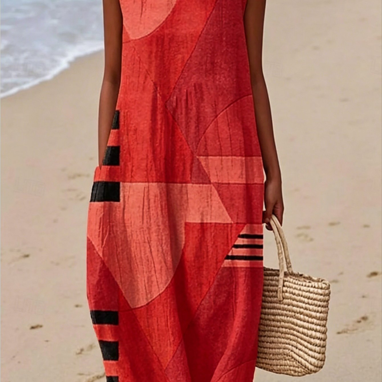 Large-size Geometric Abstract Printing, Suitable For Occasions, Suitable For Spring, Summer, And Autumn Wear, Fashionable Casual Dress, A Must-have Item For Beach Vacation, And A Perfect Gift