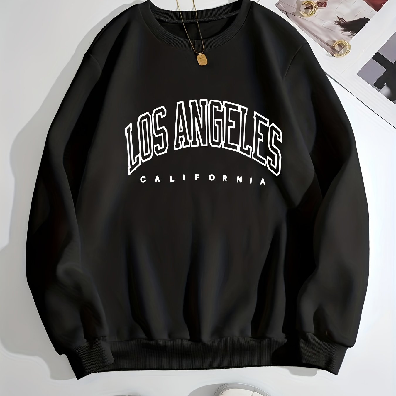 TEMU Los Angeles Print Pullover Sweatshirt, Casual Long Sleeve Crew Neck Sweatshirt, Women's Clothing