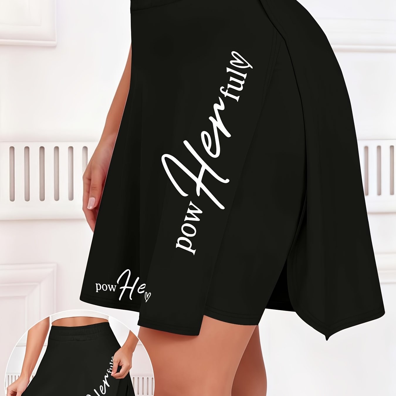 TEMU 2026 European And American Spring/summer New Arrival Women' Fashionable Classic Text Print Cropped Skort