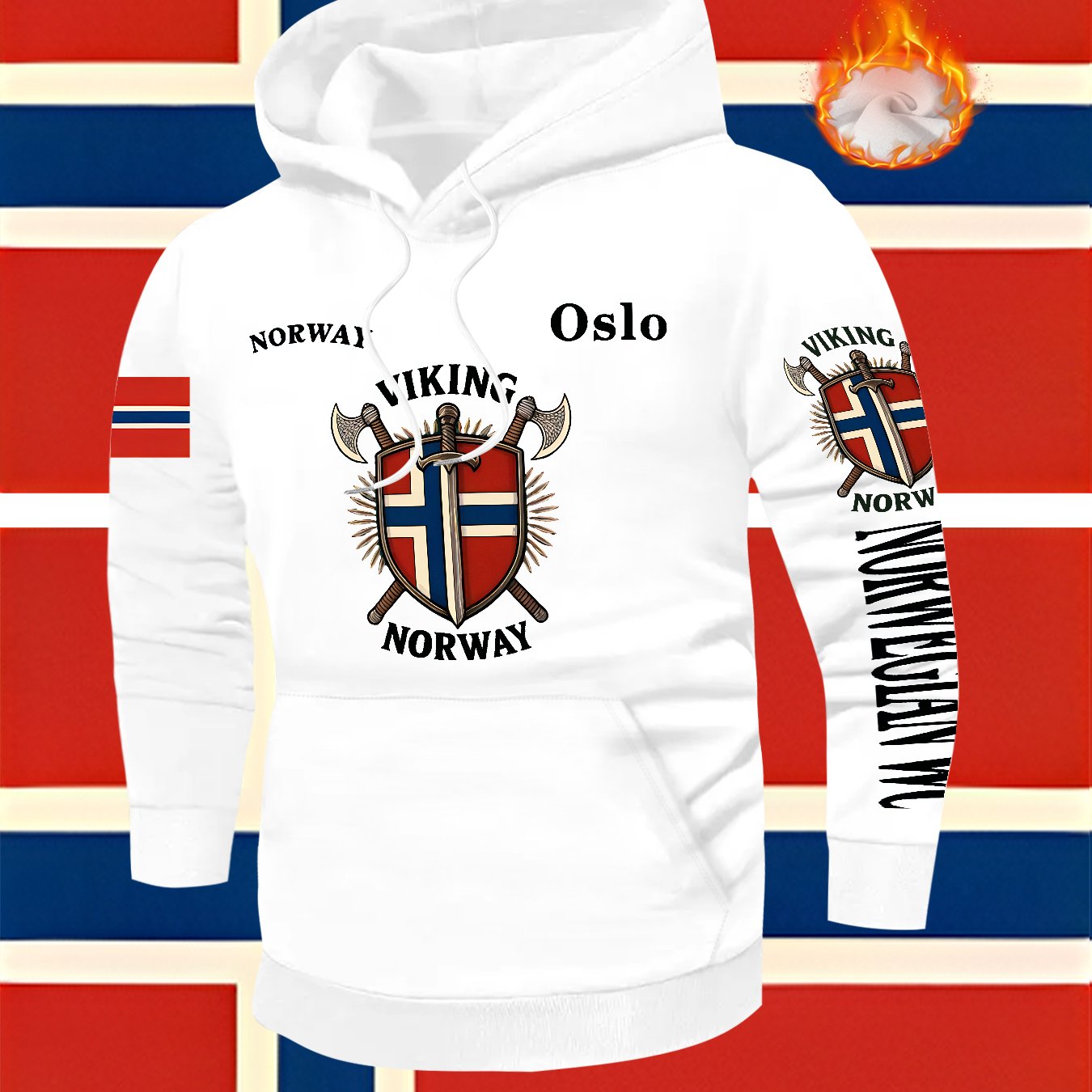 TEMU 1pc Men's Polyester Hooded Sweatshirt Jacket, Sizes S-xxl, Oslo Norway Viking Themed Print Top, Trendy Casual Warm Hoodie With Elements   Viking