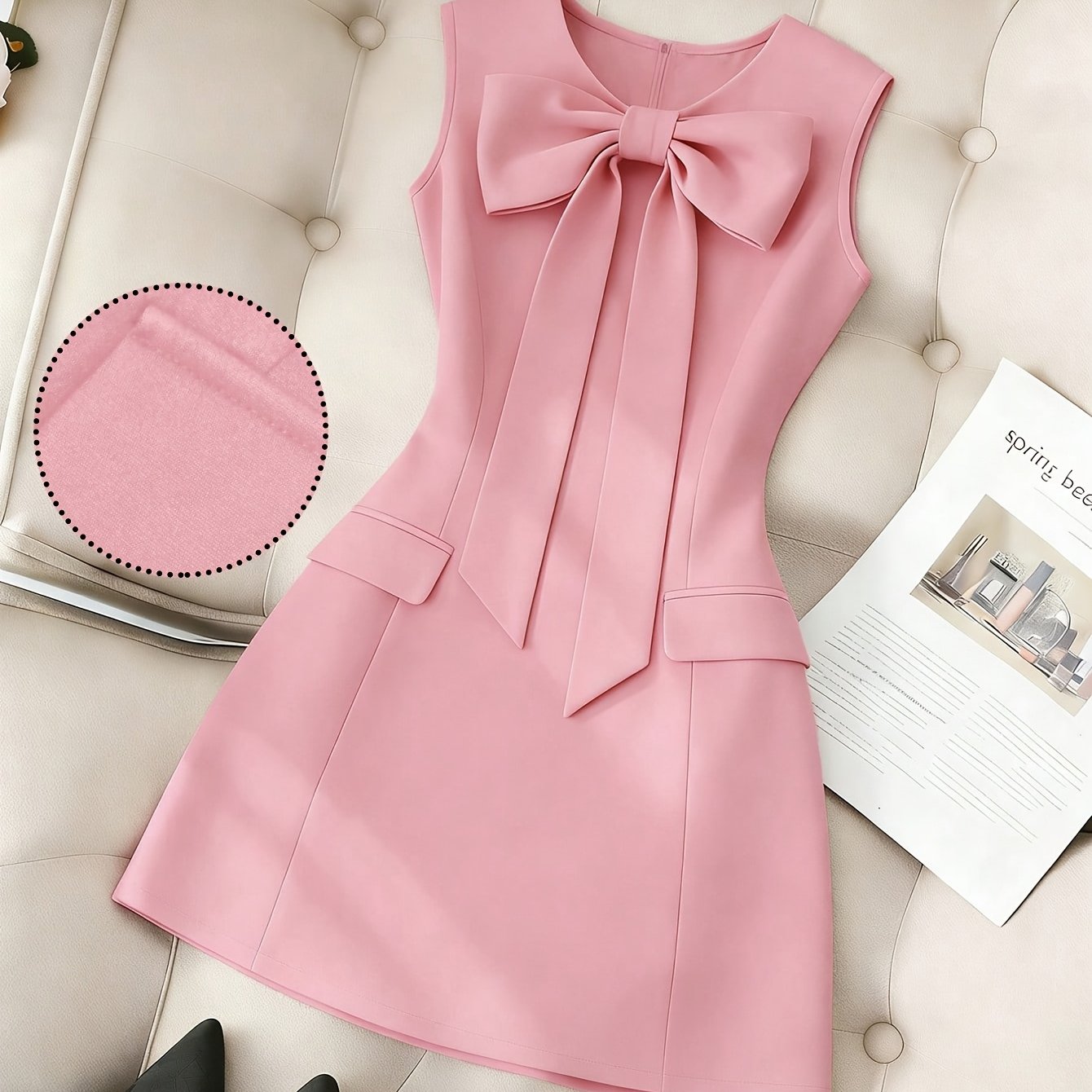 TEMU Ladies' Elegant Bow Simple Dress