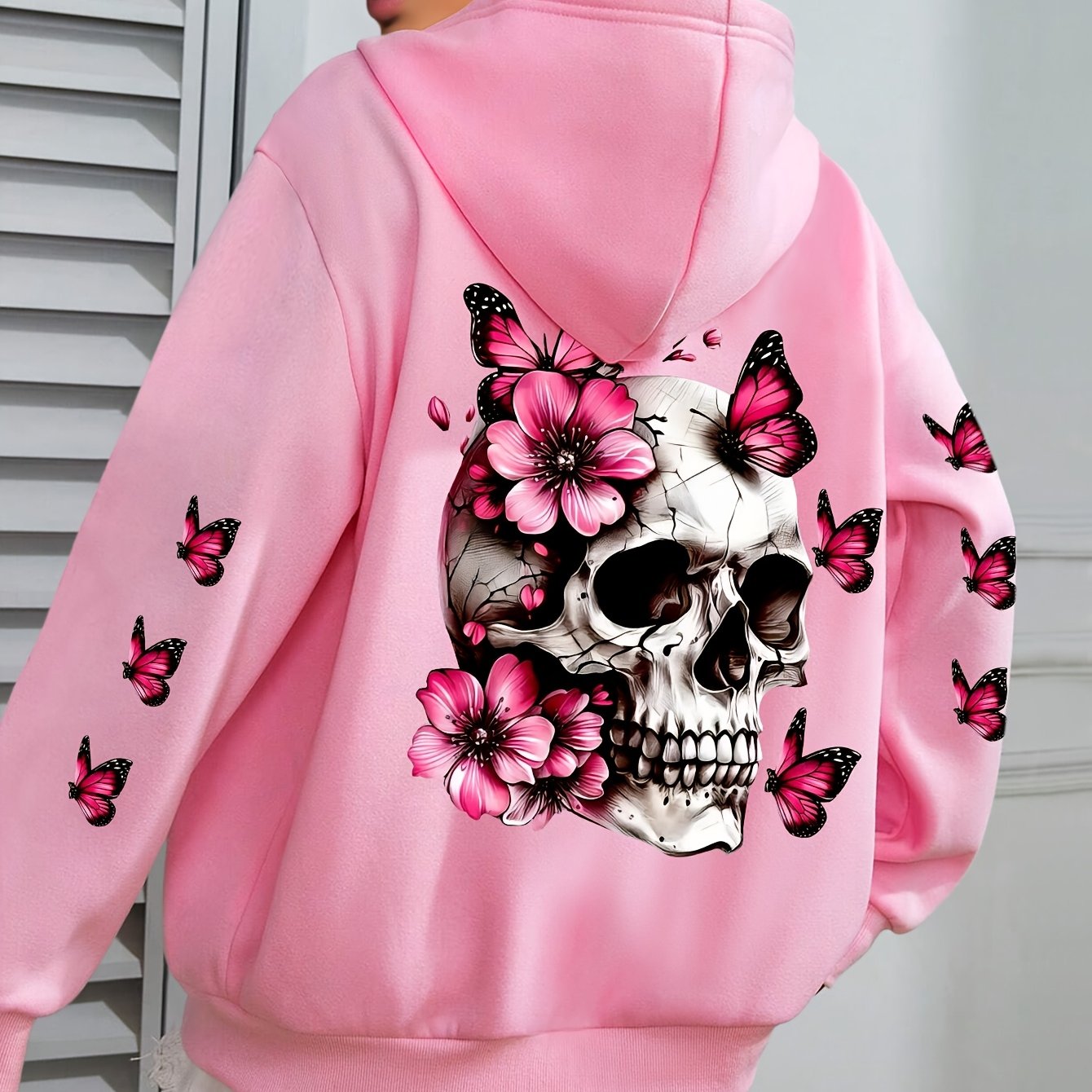 TEMU Popular Cool Skull Flower Themed Hoodie