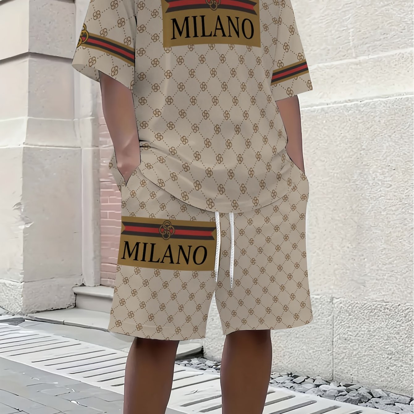 TEMU Fashion Men's Short Sleeve Set Summer Athletic Two-piece Outfit Youth Loose T-shirt And Shorts, Plus Size
