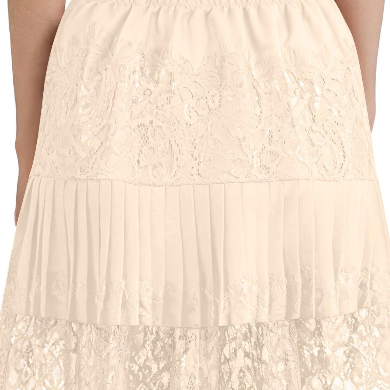 Image of Women's Lace Mini Skirt, Pleated Ruffle Hem A Line Skirt, Casual Layered Short Skirt