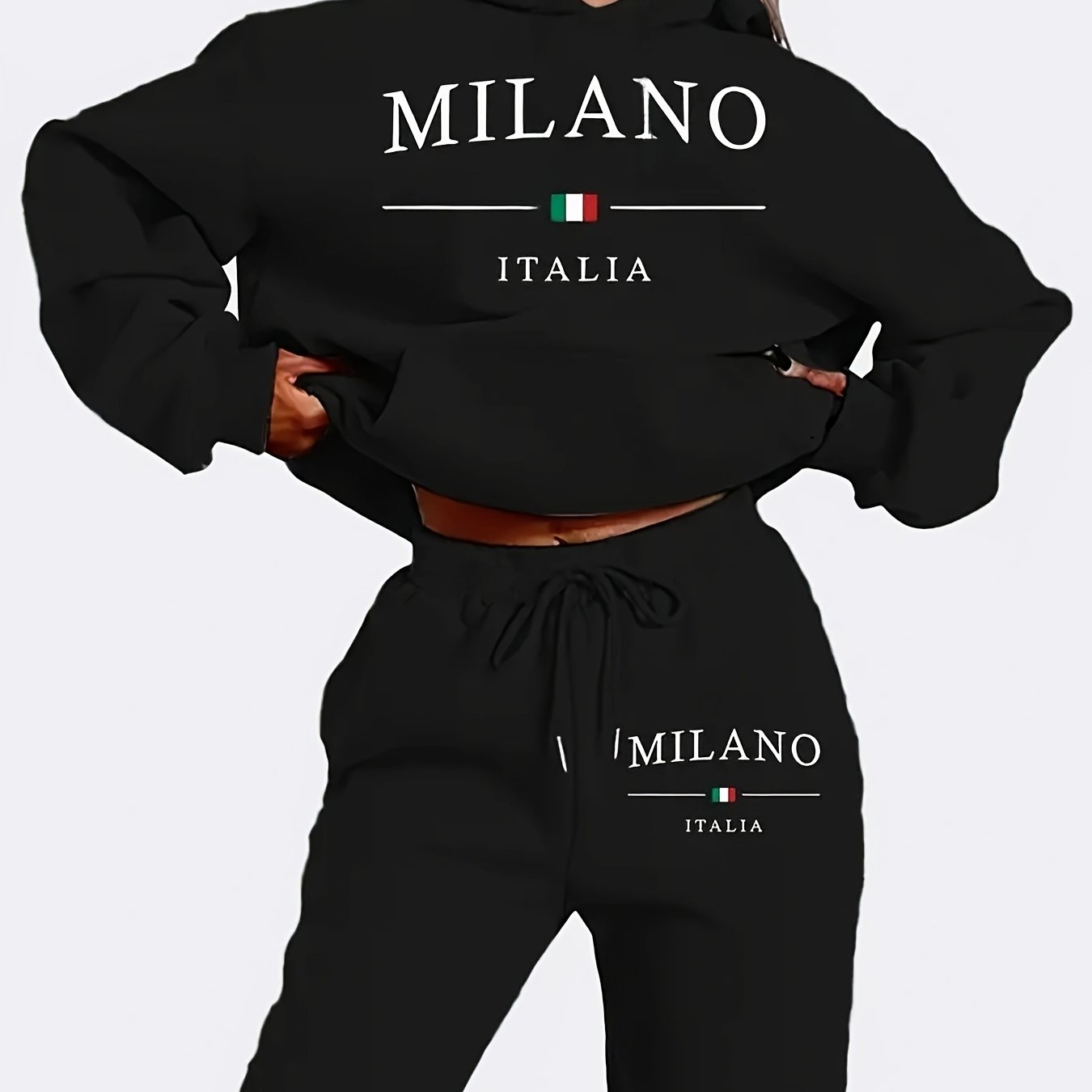 TEMU New European And American -border Fashion Casual Vacation Letter Print Suit For Women, New Hooded Sweatshirt And Pants With Pockets, Trade