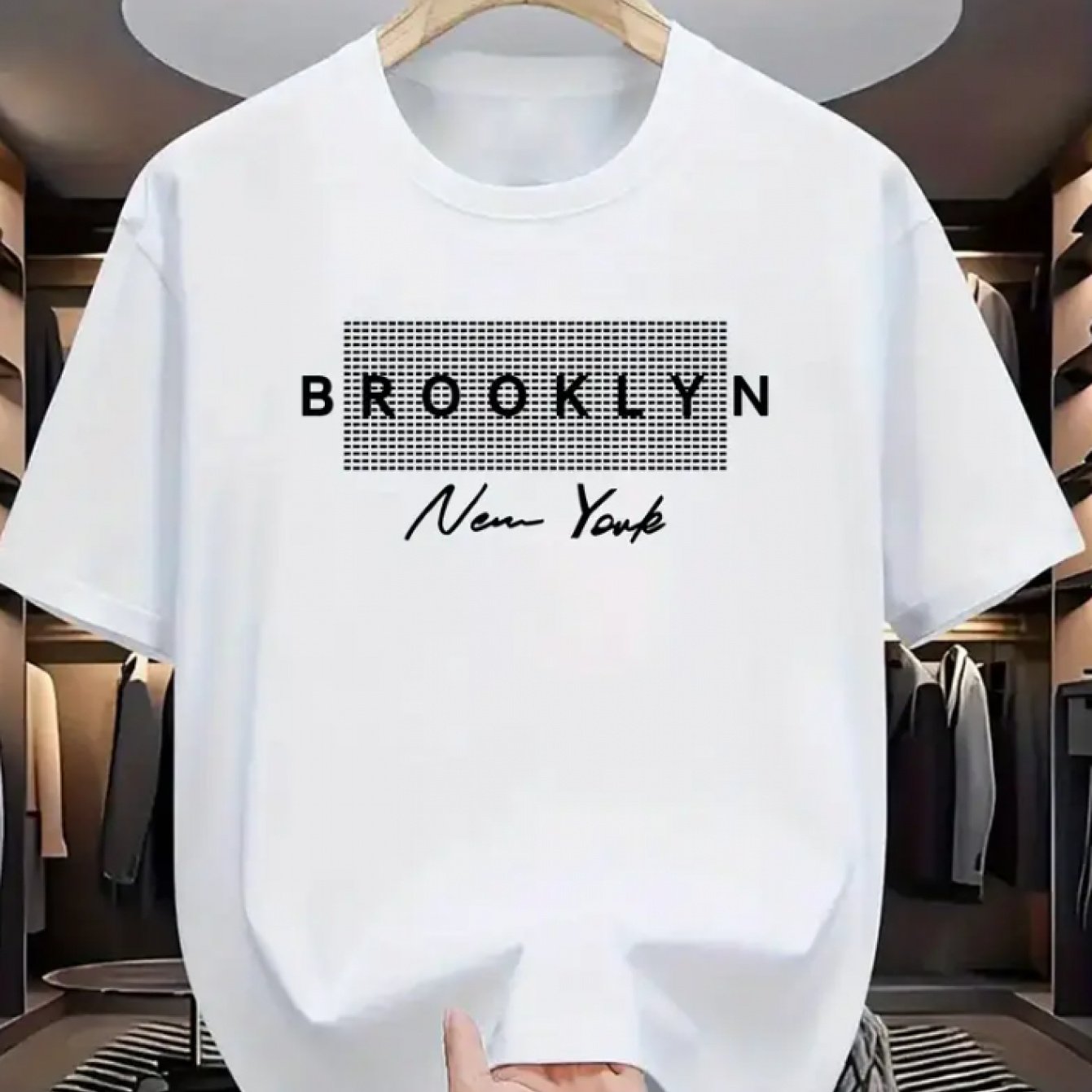 TEMU Summer Trend Brooklyn Grid Letter Print T-shirt, Effortlessly Wearable By Men And Women. The Full Of Style And , To Care For With Machine