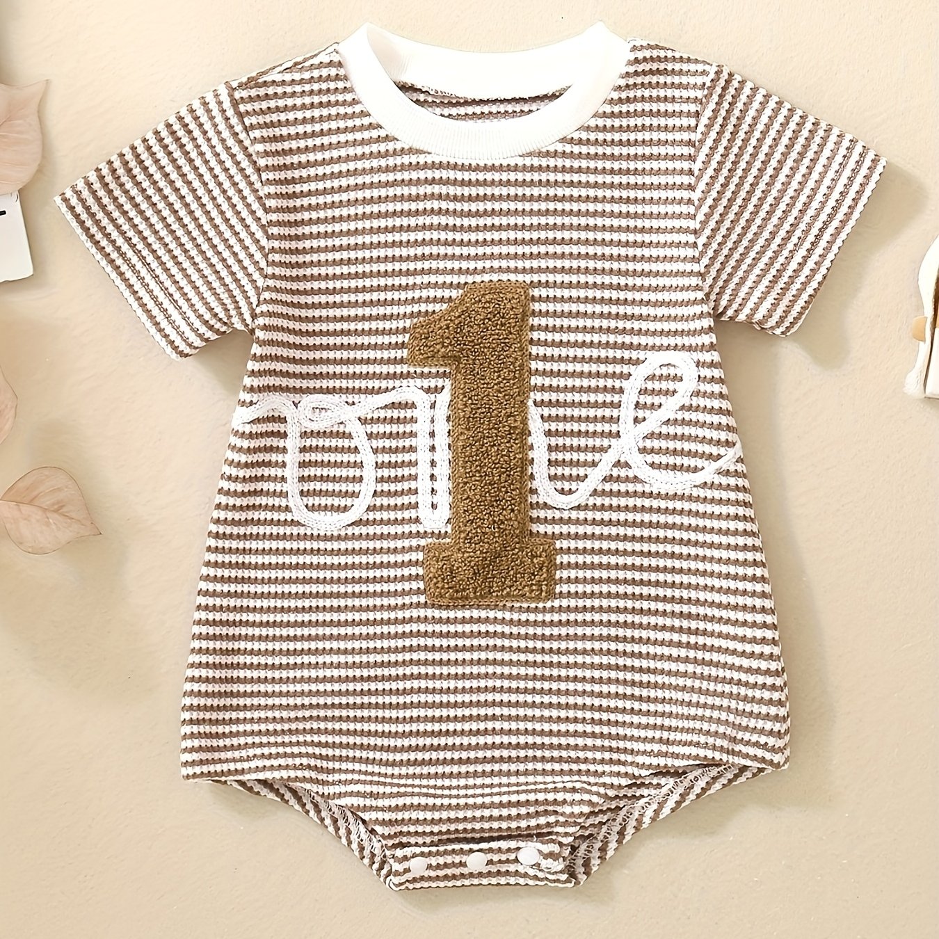 Image of 's !!! Al258c New Striped Crawling Suit For First Birthday, Fabric, Cares For Baby's Delicate Light Beige, Cute Debut!, Perfect For Outdoor,boys And Girls Clothes