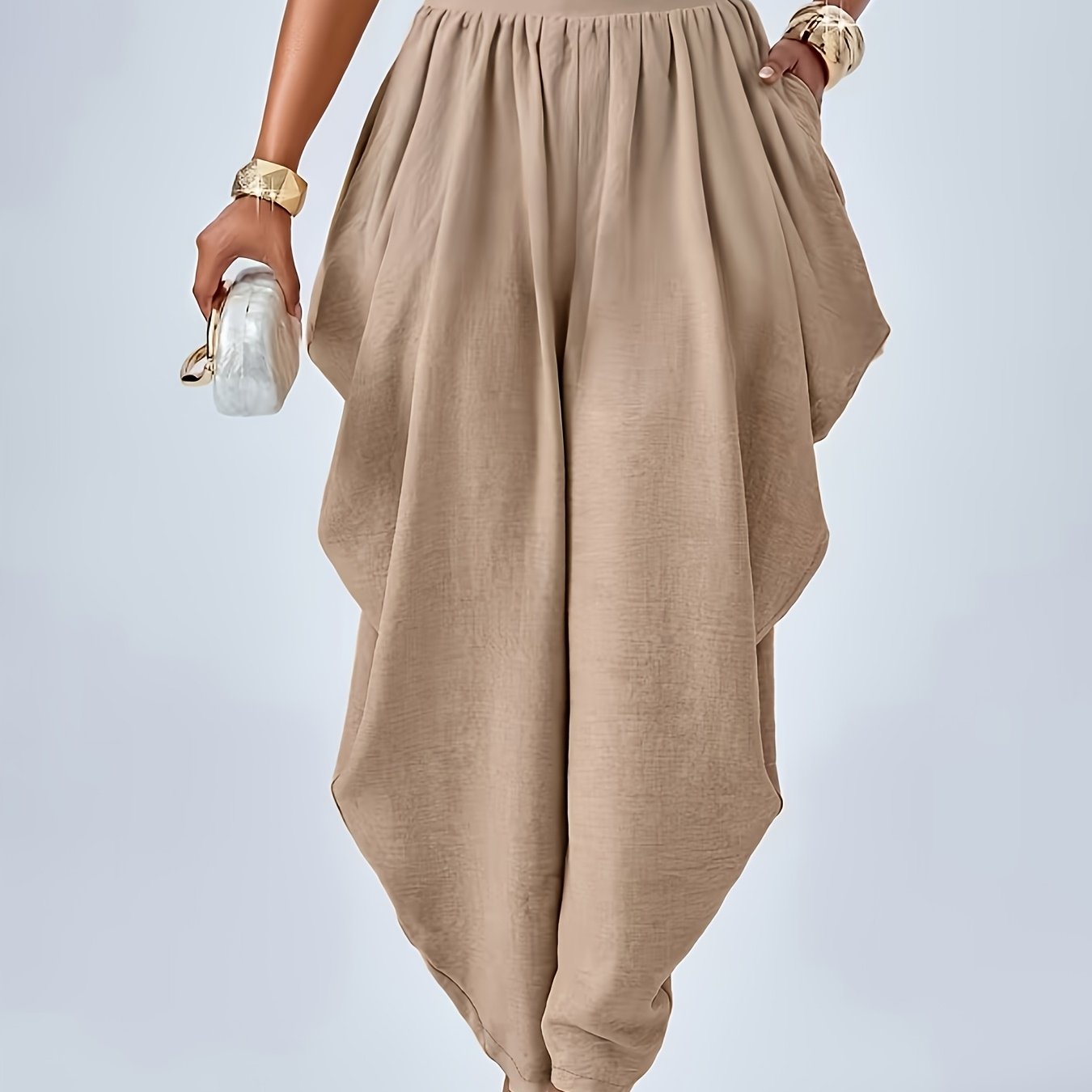 TEMU Lingshan Bk251228112 Women's Elegant Casual Comfortable Elastic Waist Flared Pants With Pockets