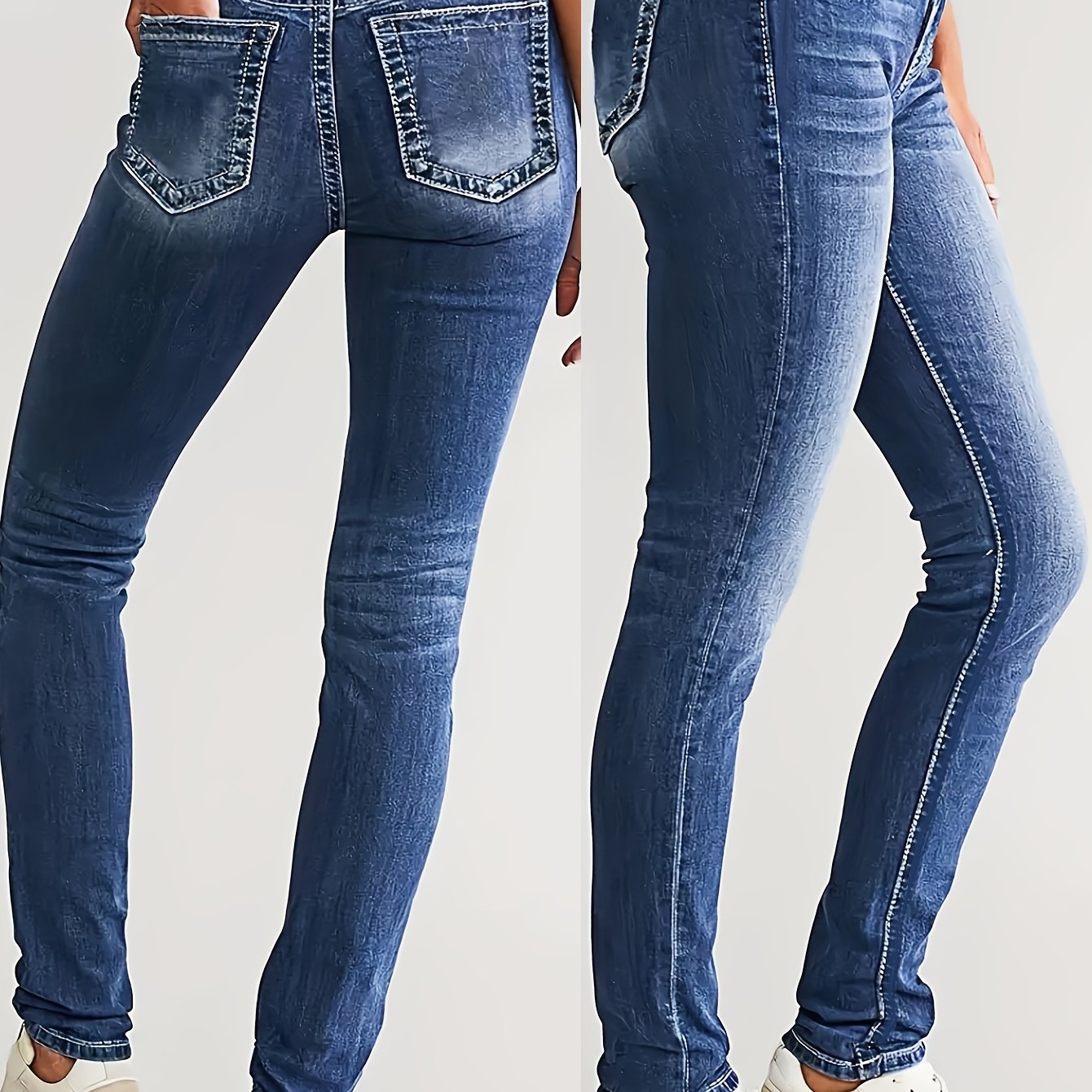 26aw Women's Stretch Vintage Versatile Casual Fashion Elegant Mid-rise Pocket Machine Washable Durable Slim Fit Faded Gradient Straight-leg Jeans Street Style