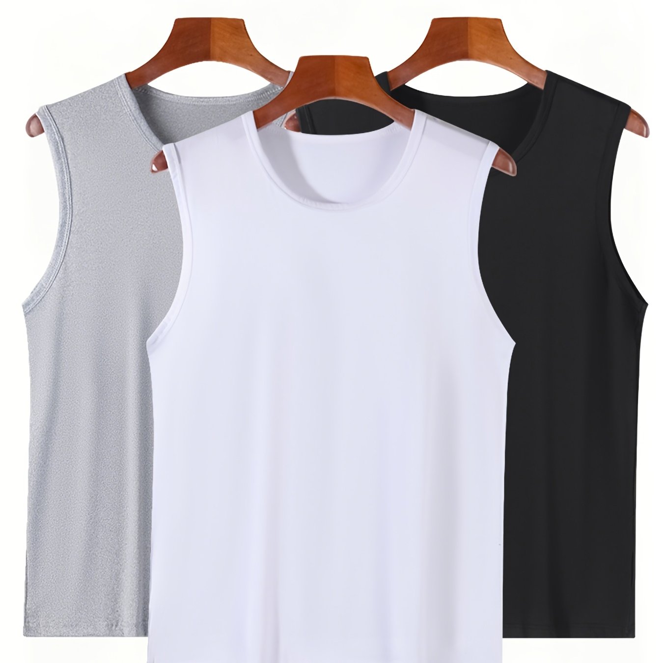 TEMU 3pcs Pc Men's Sleeveless T-shirts - Wide Shoulder Fitted Base Layer, Solid Color Crew Neck Breathable Athletic Shirts, Tight Fit For Gym,