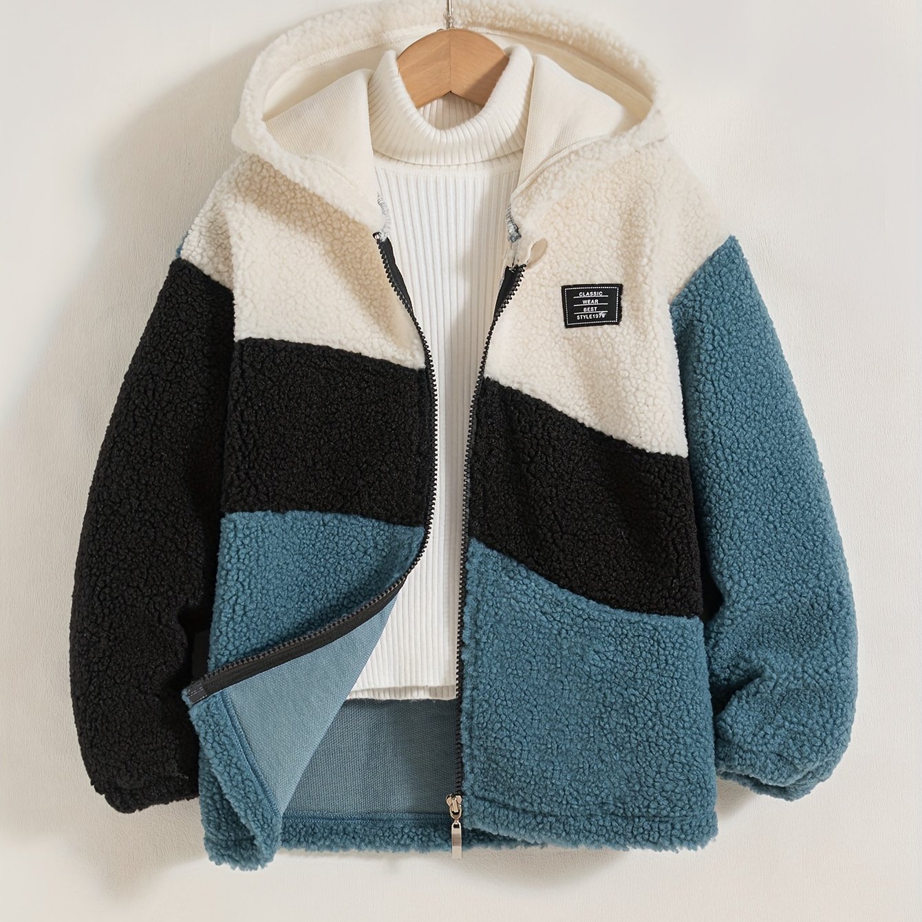 Boys' Casual Daily Outing Block Zipper Drop Shoulder Long Sleeve Hooded Jacket For Spring And Autumn