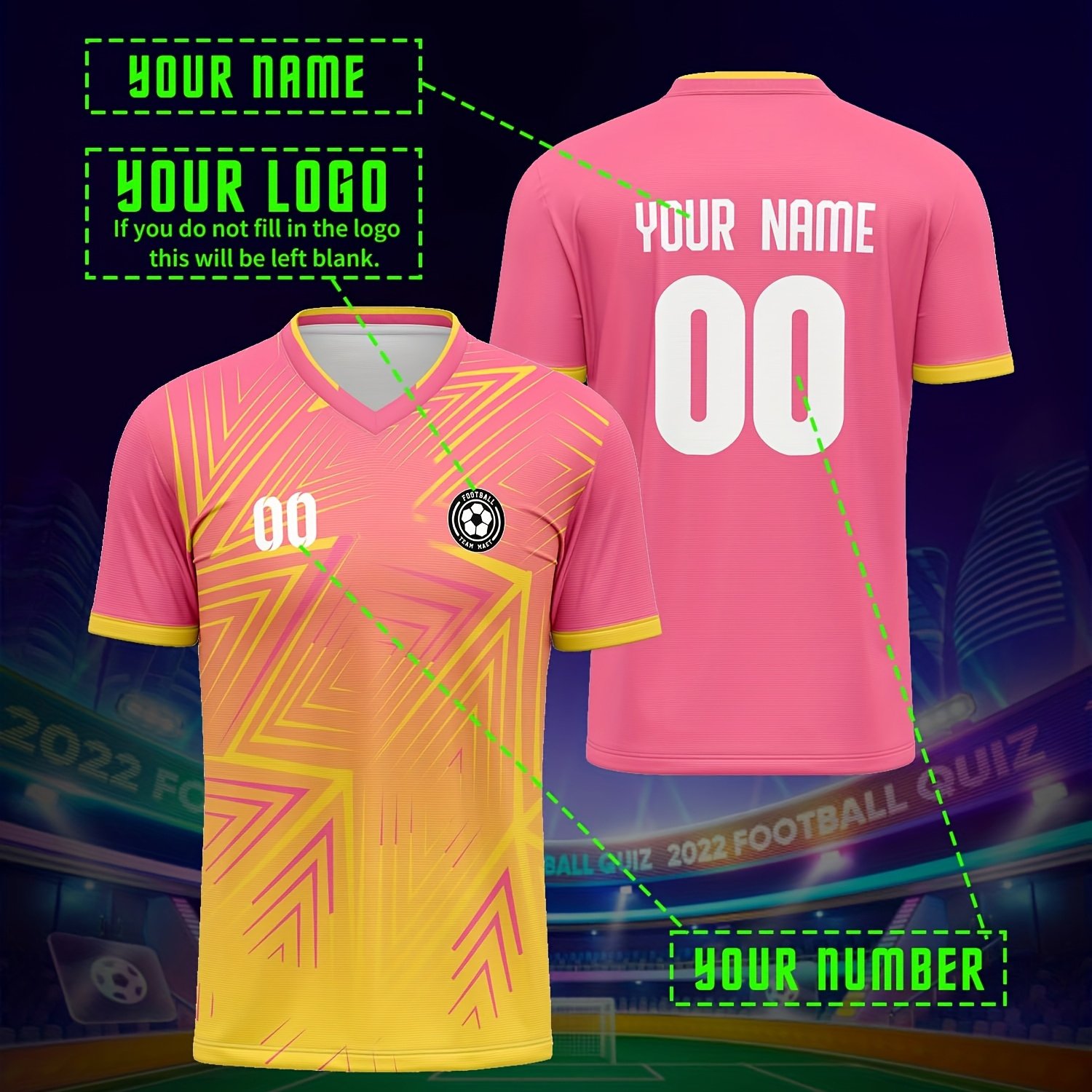 TEMU V-neck Soccer Sportswear, , Personalized Custom Name, Number And Logo, Suitable For Summer Parties, Sportswear, Fitness Equipment, Sports Style,