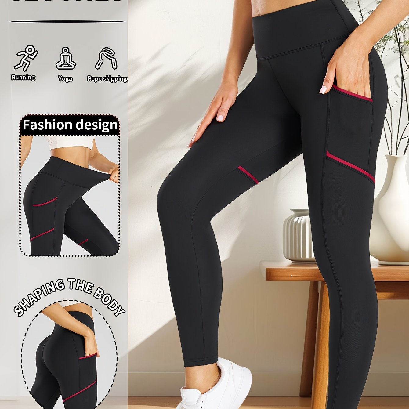 TEMU Nuovo Completo Yoga Sportivo Tascabile, Pantaloni Yoga Traspiranti da Donna, Leggings Sportivi per Fitness e Outdoor