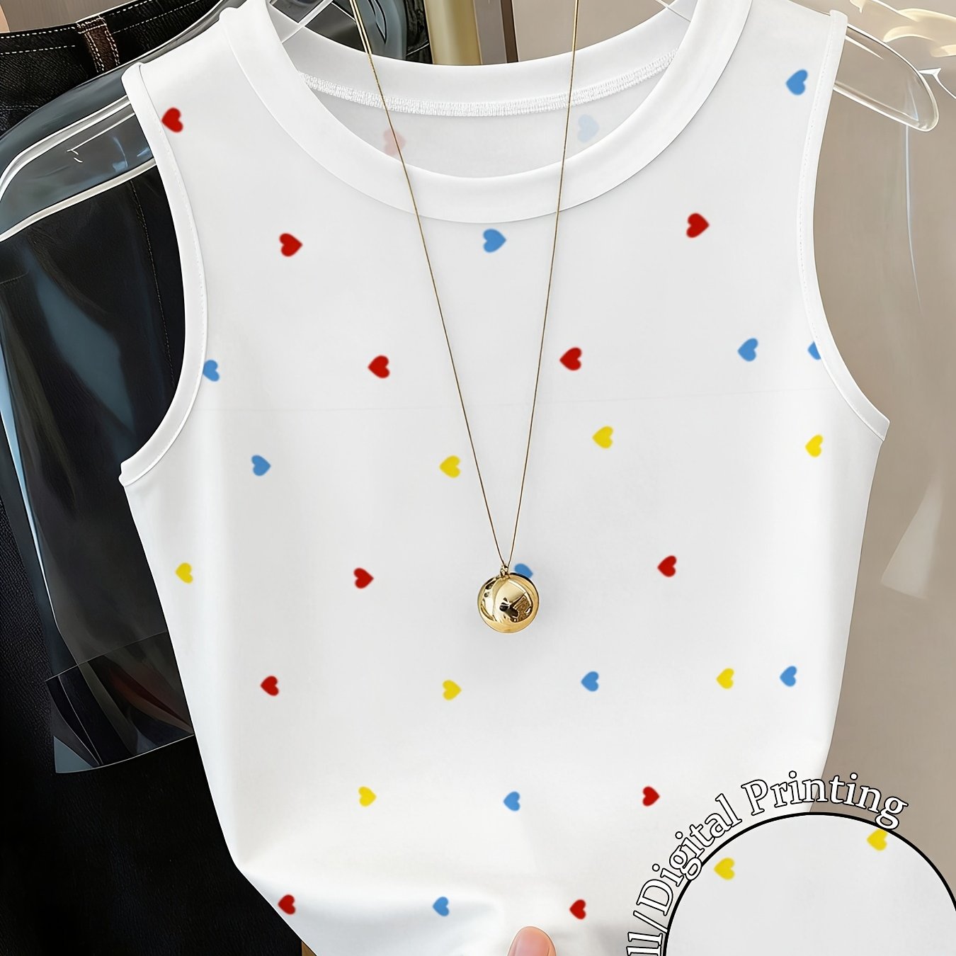 TEMU Y2k Sleeveless Crop Tank Top Women, Printed Crew Neck Slim Fit Summer