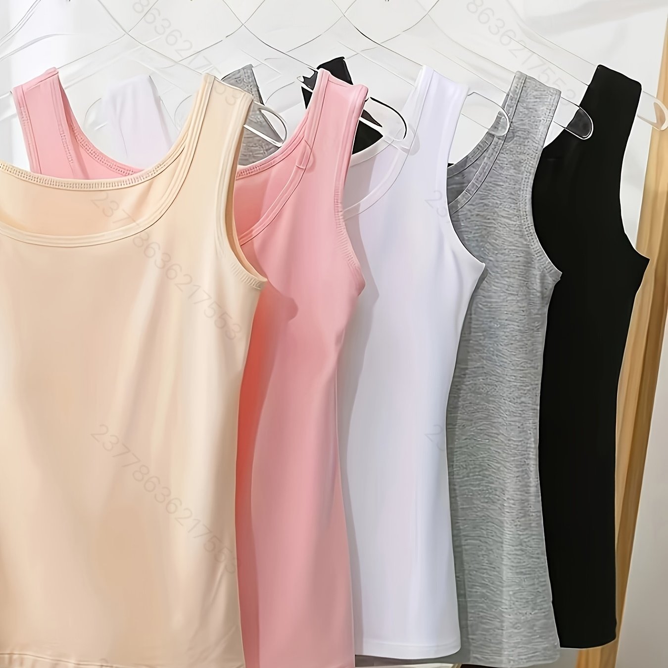 TEMU 5-pack Women' Tank Tops, Soft Breathable Stretch Camisoles For Casual, Layering And , 5 Colors (black, White, Gray, Pink, Nude) And 5 Sizes
