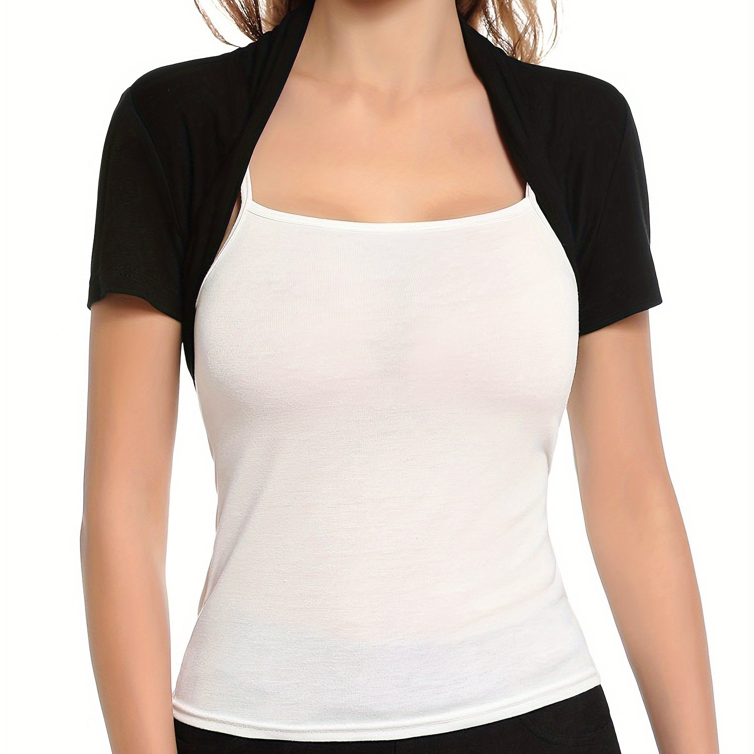 Ladies' Short Sleeve Open Front Bolero Cropped Cardigan Shrug